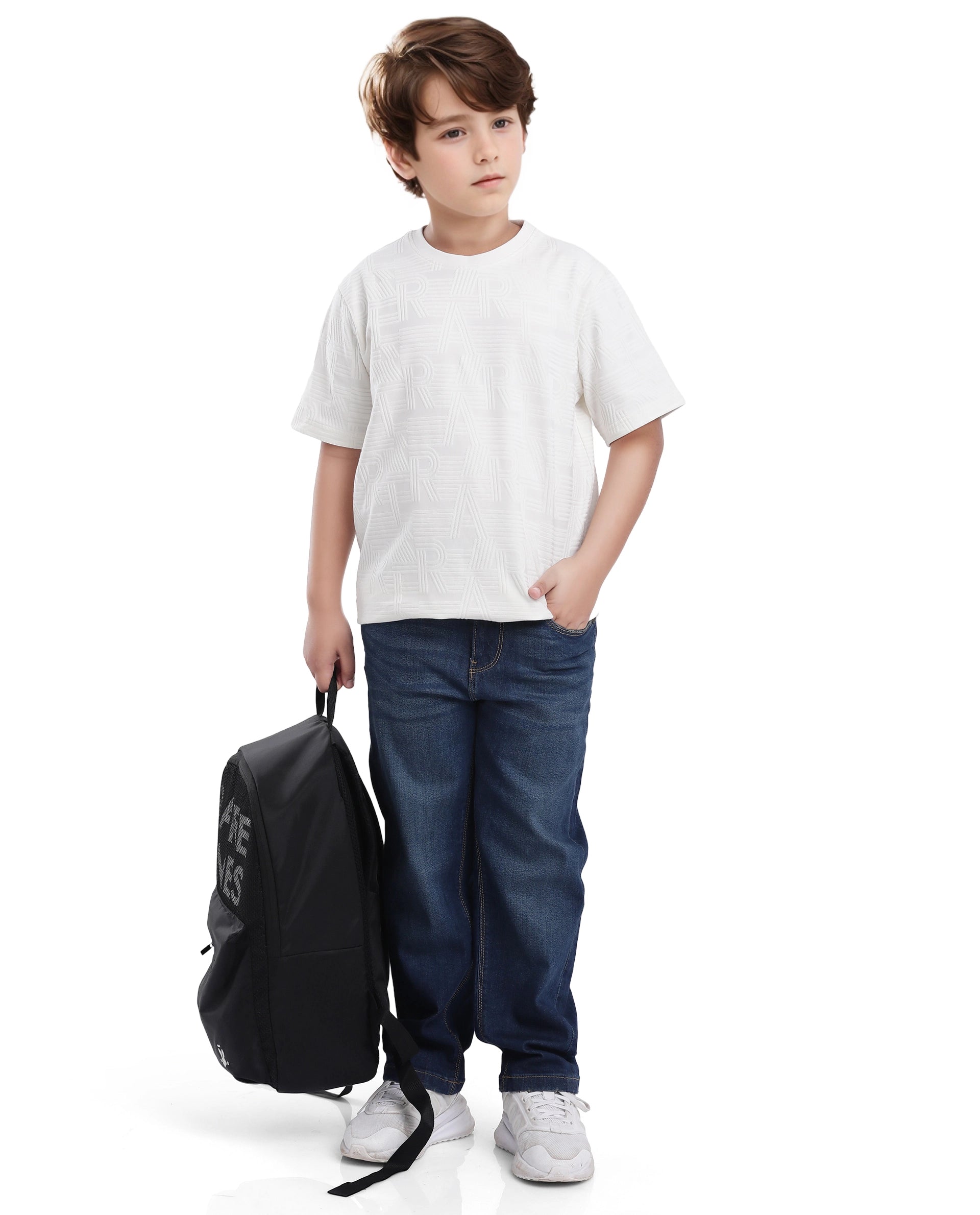 Rare Ones Kids Stom Offwhite Cotton Short Sleeve Crew Neck Solid T-Shirt