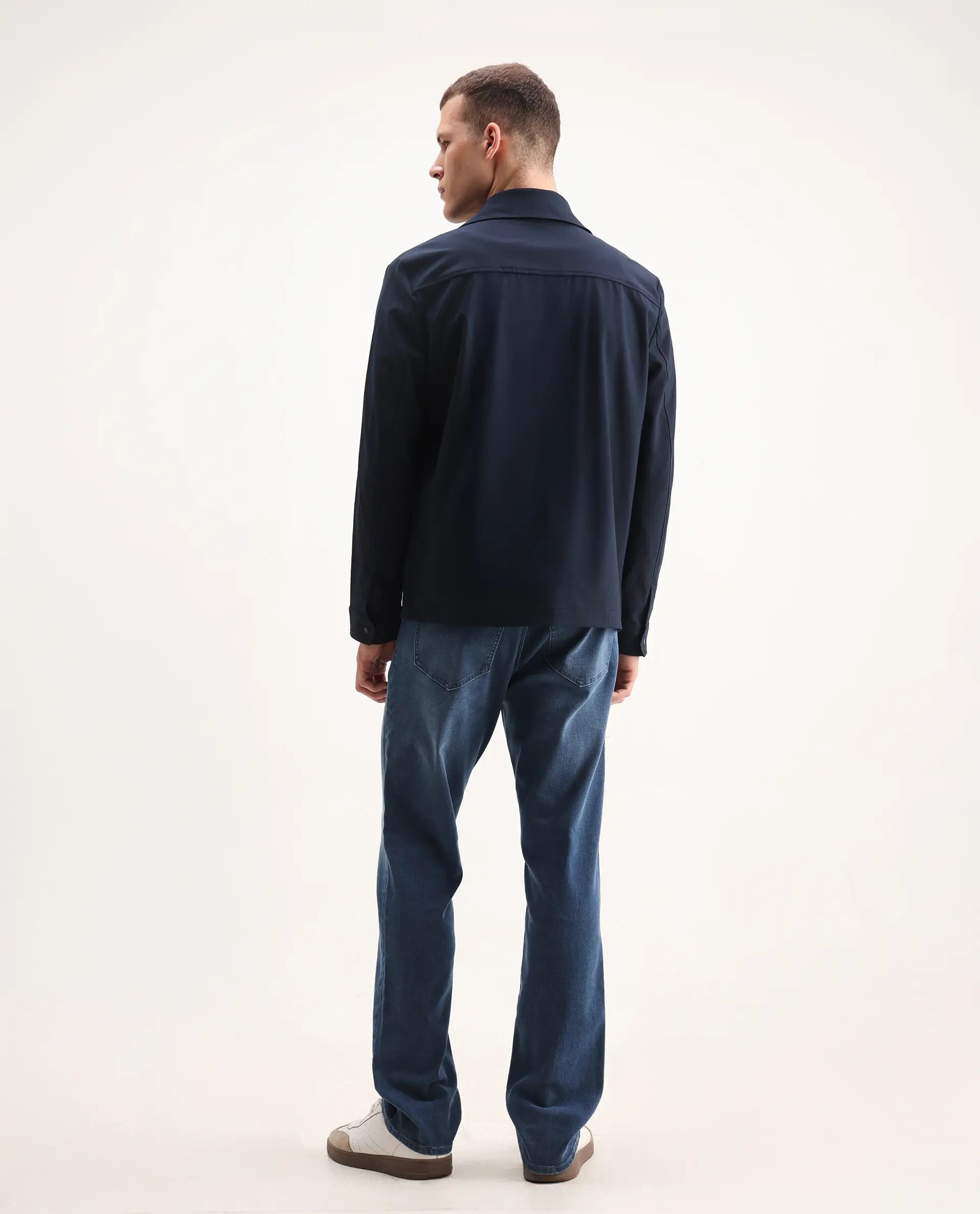 Rare Rabbit Men's Stone Blue Cotton Blend Plain Morris Regular Fit Jeans