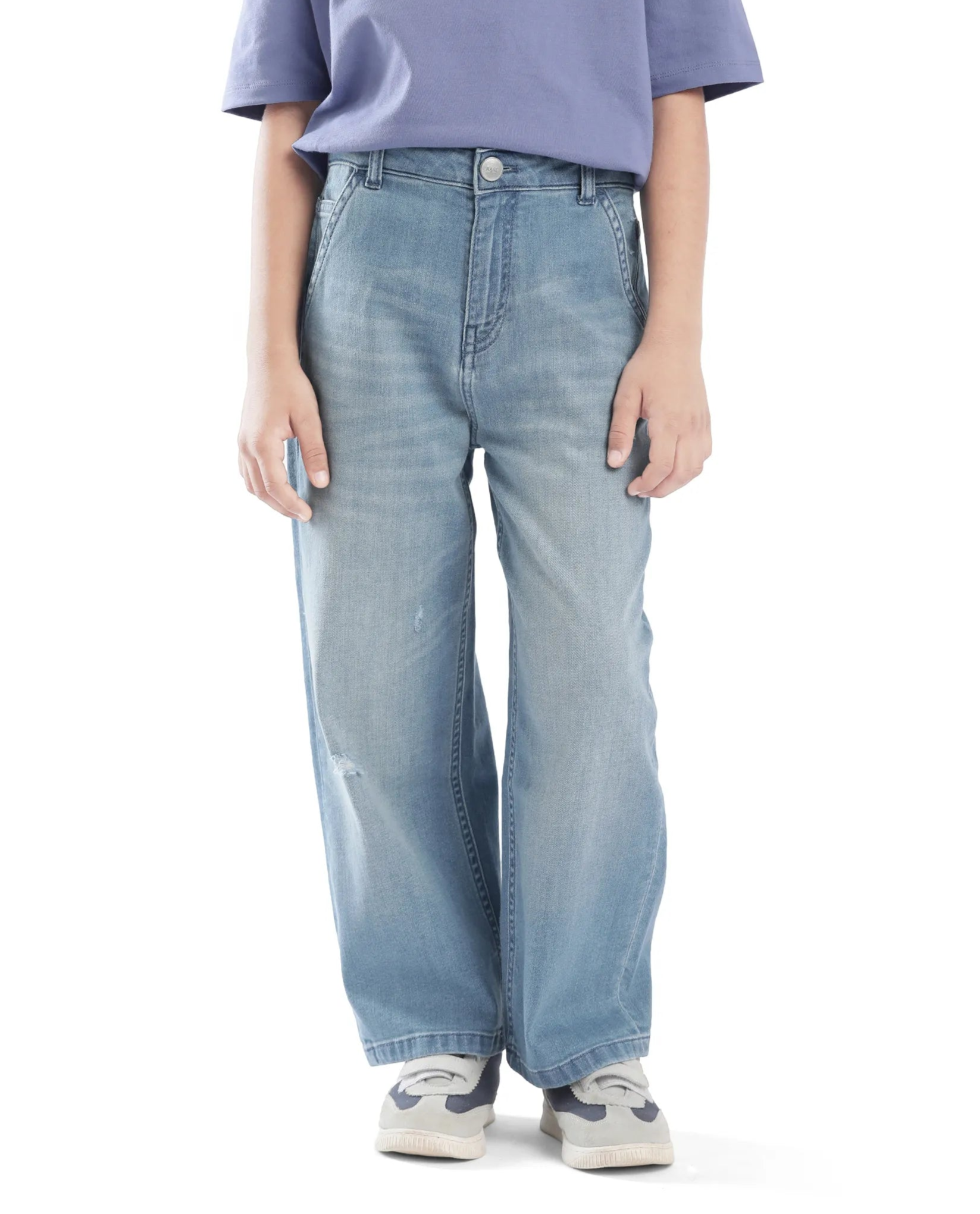 Rare Ones Kids Stran Blue Cotton Button And Zipper Closure Solid Loose Fit Jeans