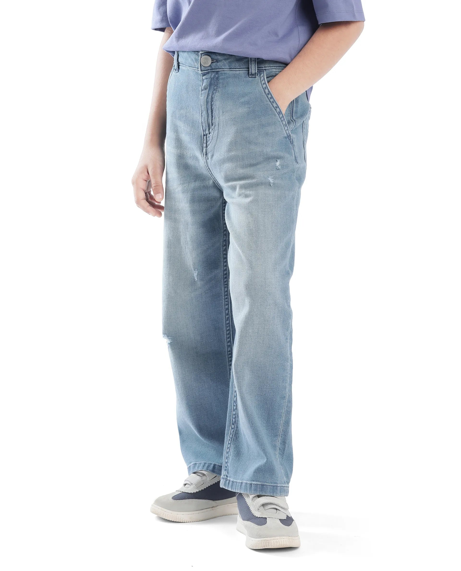 Rare Ones Kids Stran Blue Cotton Button And Zipper Closure Solid Loose Fit Jeans