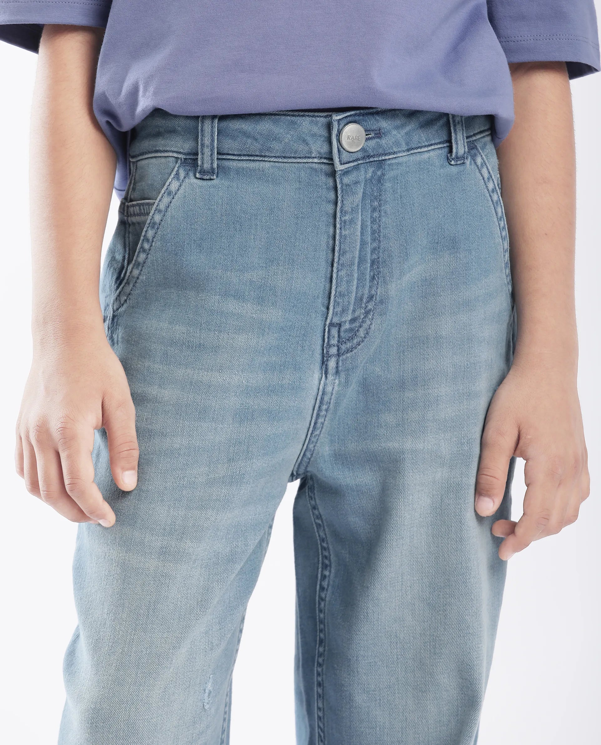 Rare Ones Kids Stran Blue Cotton Button And Zipper Closure Solid Loose Fit Jeans