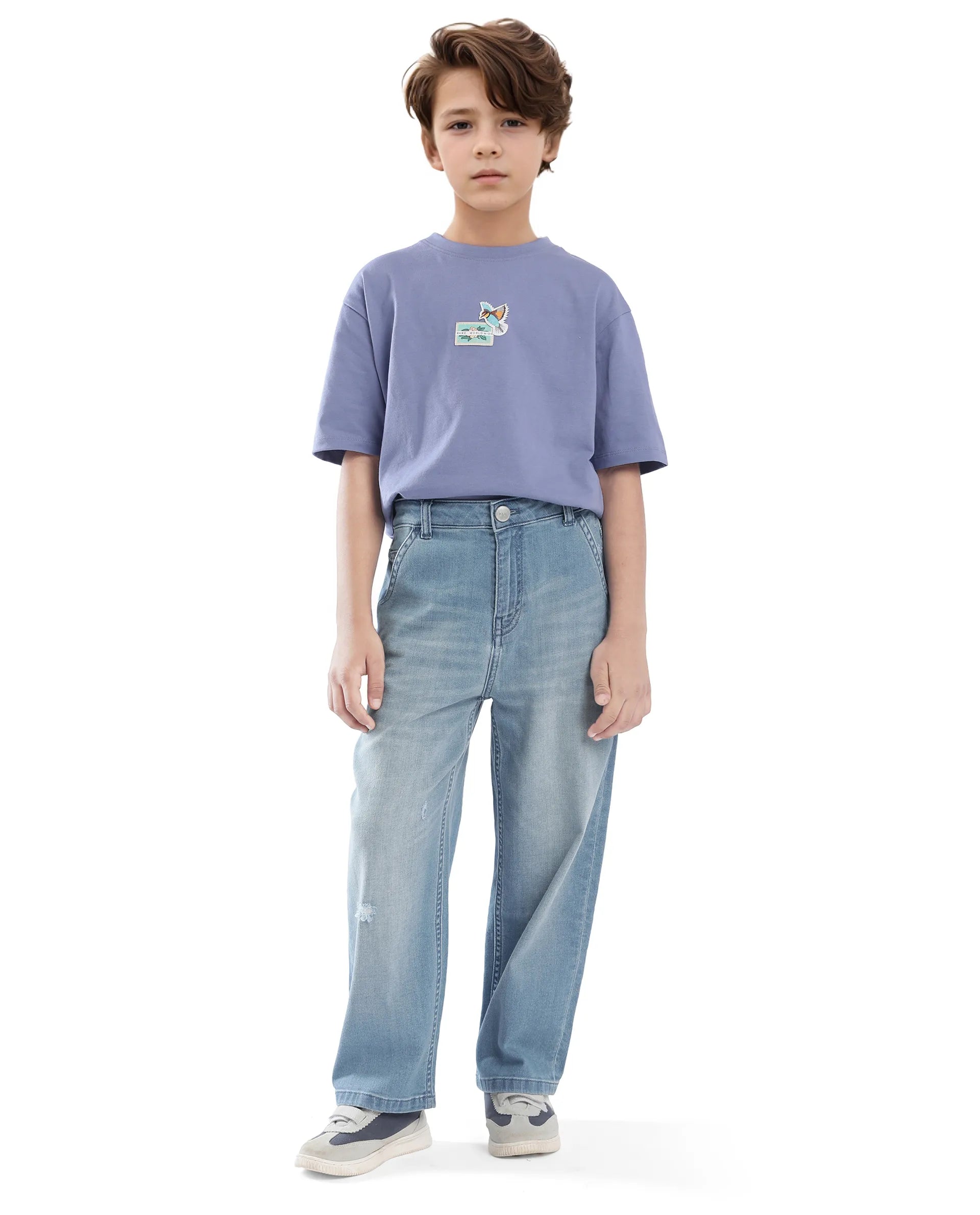 Rare Ones Kids Stran Blue Cotton Button And Zipper Closure Solid Loose Fit Jeans