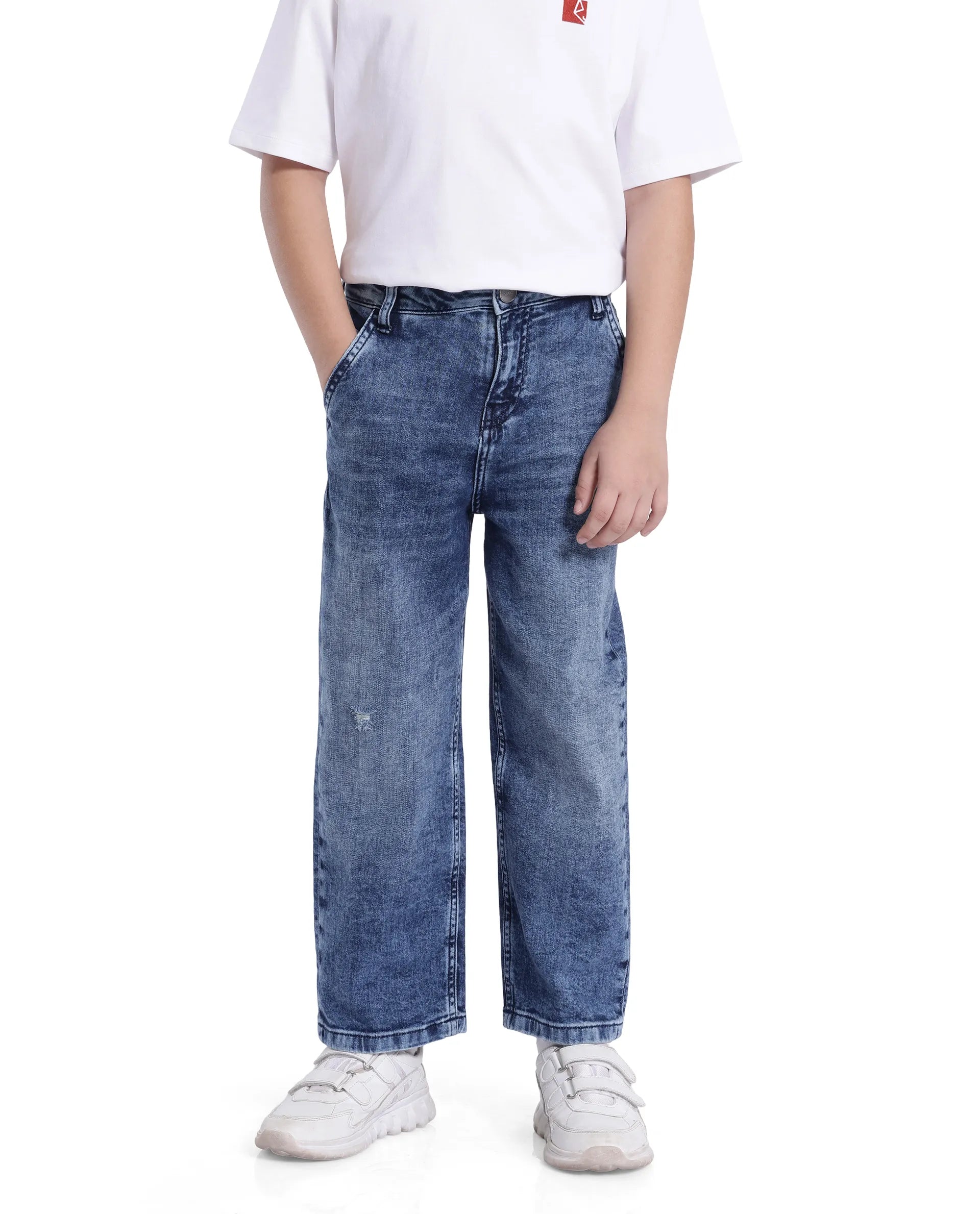 Rare Ones Kids Stran Dark Navy Cotton Zipper Closure Solid Loose Fit Jeans