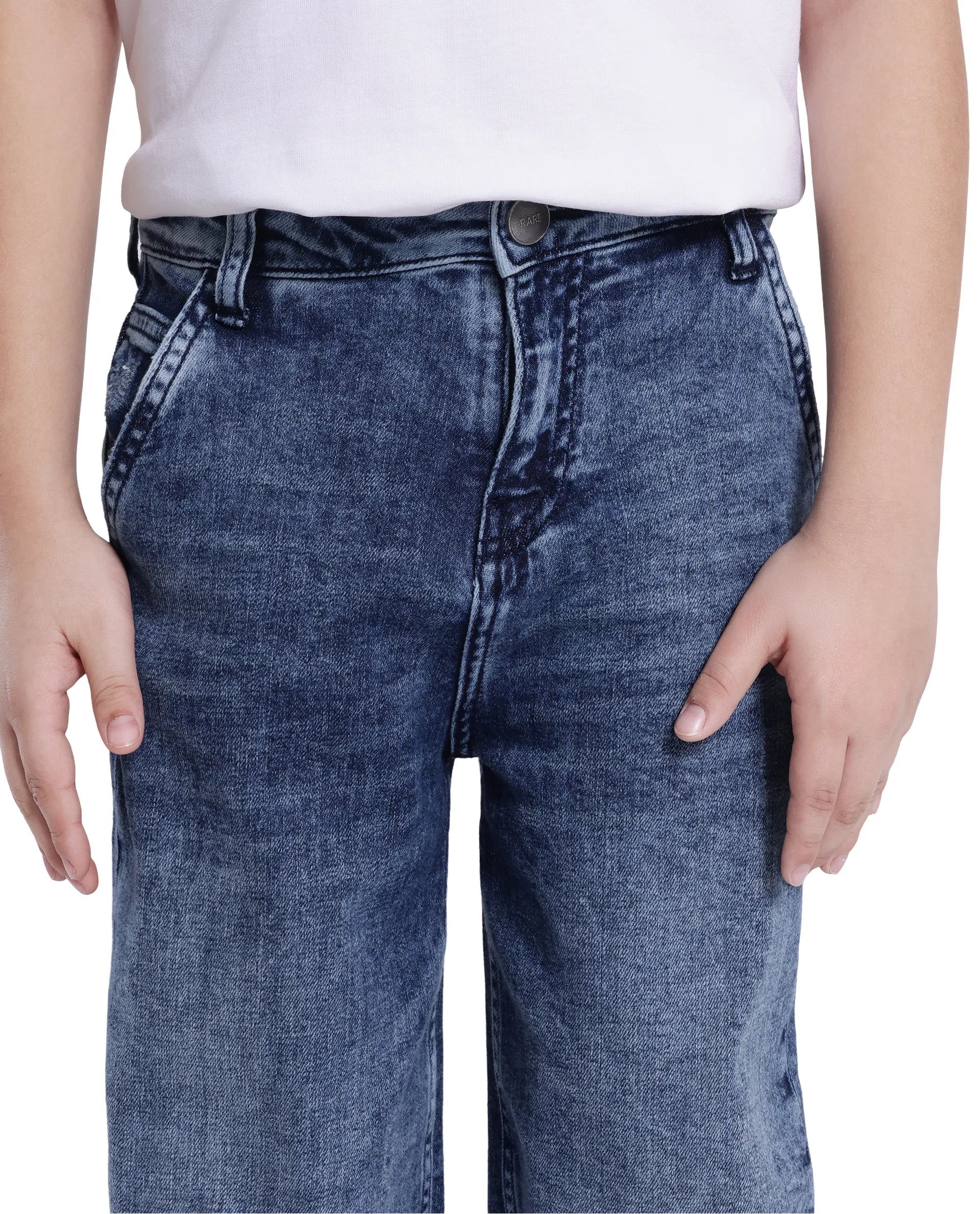 Rare Ones Kids Stran Dark Navy Cotton Zipper Closure Solid Loose Fit Jeans