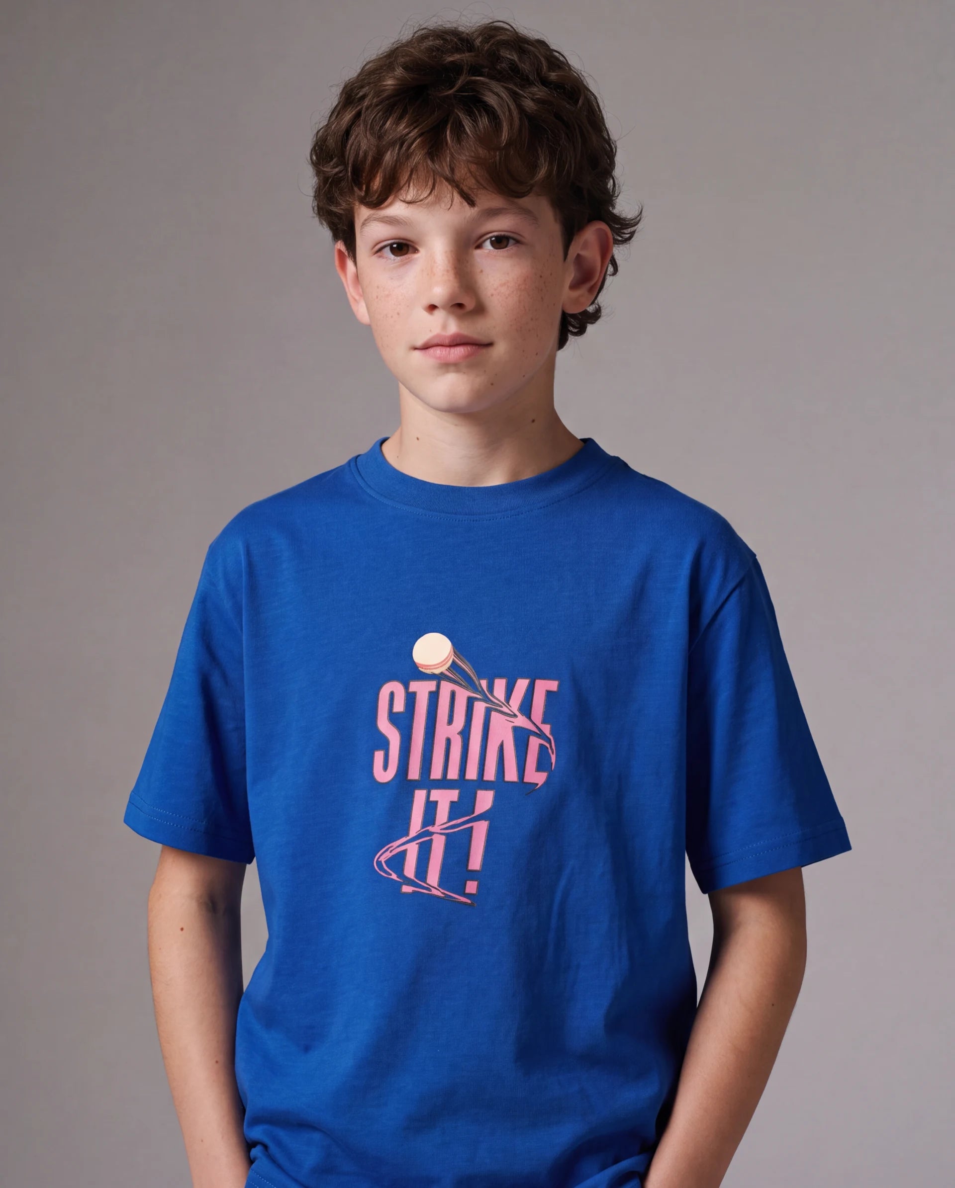 Rare Ones Kids Strike Blue Cotton Blend Fabric Pull On Closure Regular Fit Graphic Print T-Shirt
