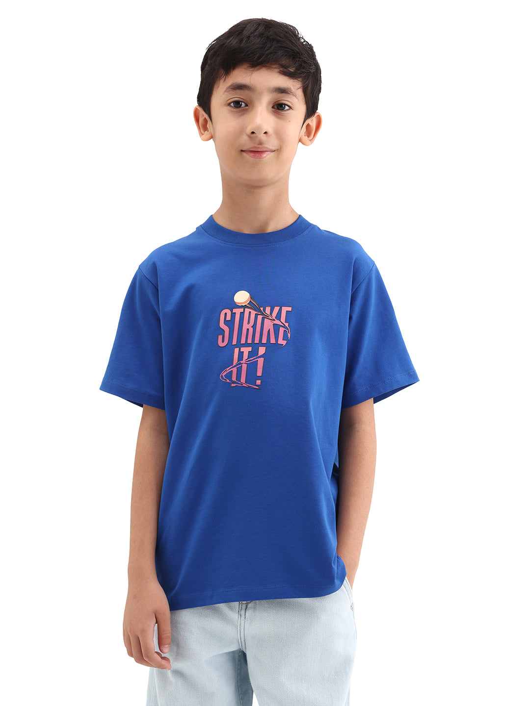 Rare Ones Kids Strike Blue Cotton Blend Fabric Pull On Closure Regular Fit Graphic Print T-Shirt
