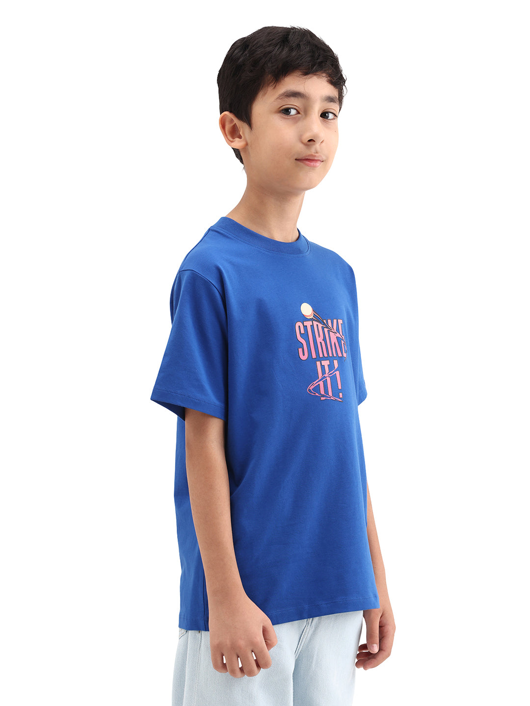 Rare Ones Kids Strike Blue Cotton Blend Fabric Pull On Closure Regular Fit Graphic Print T-Shirt