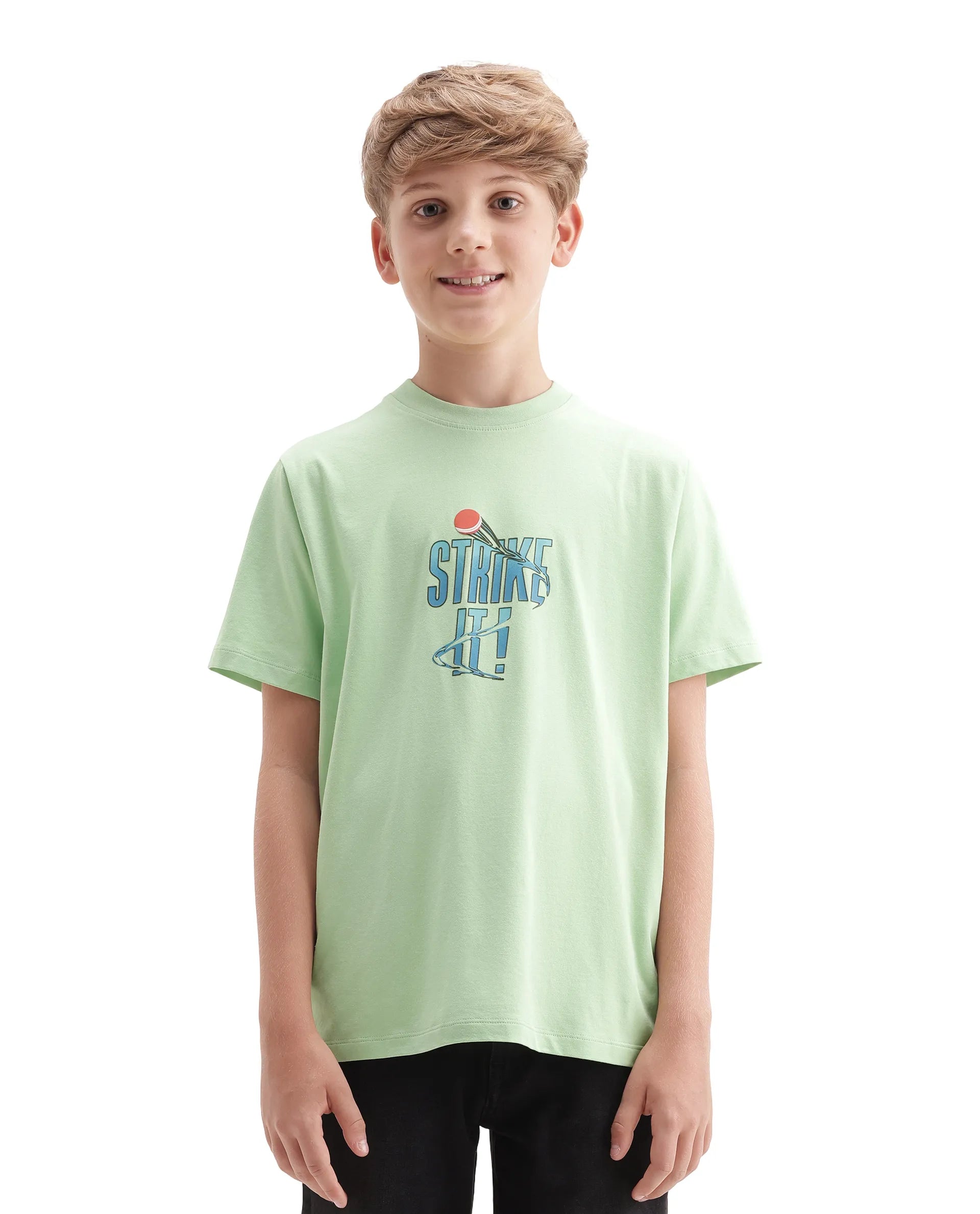 Rare Ones Kids Strike Light Green Cotton Blend Fabric Pull On Closure Regular Fit Graphic Print T-Shirt