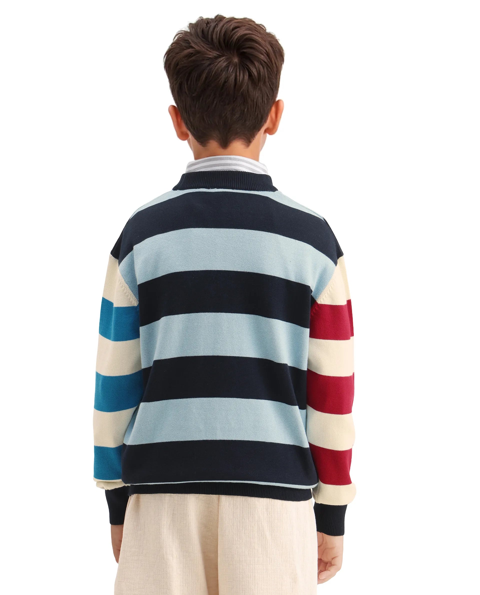 Rare Ones Kids Stripe Navy Cotton Striped Relaxed Fit Sweater