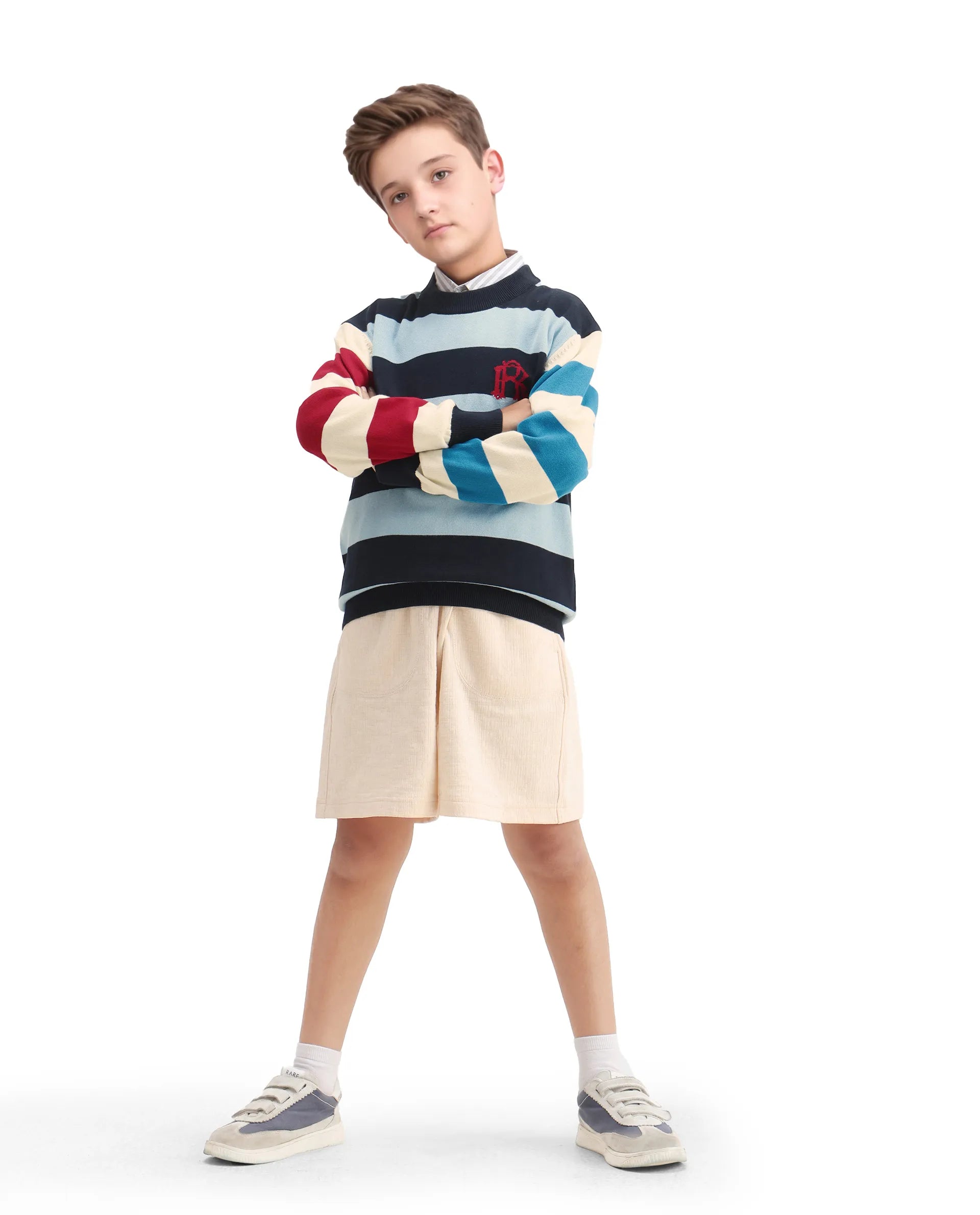 Rare Ones Kids Stripe Navy Cotton Striped Relaxed Fit Sweater