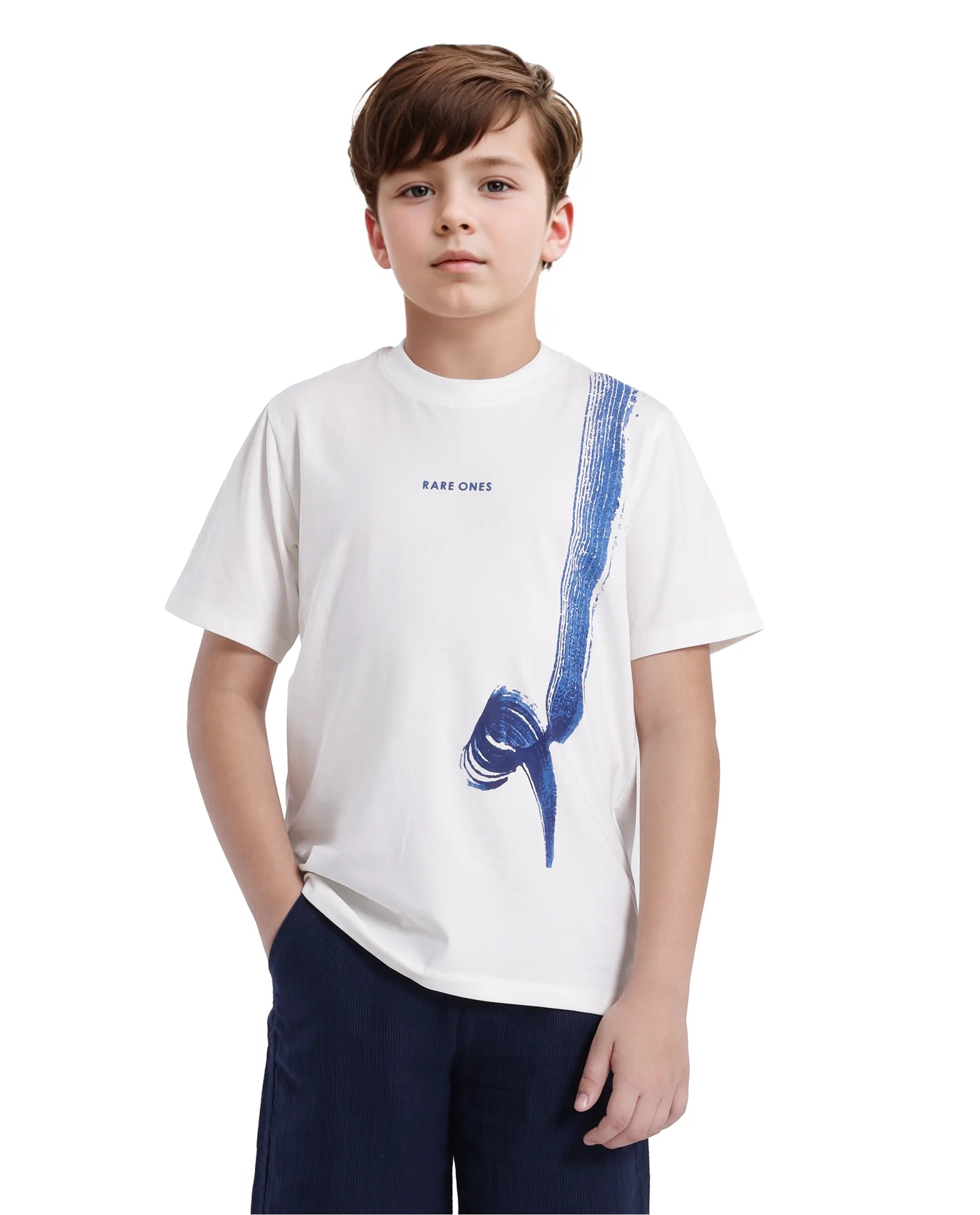 Rare Ones Kids Strok White Cotton Blend Short Sleeve Crew Neck Print T-Shirt