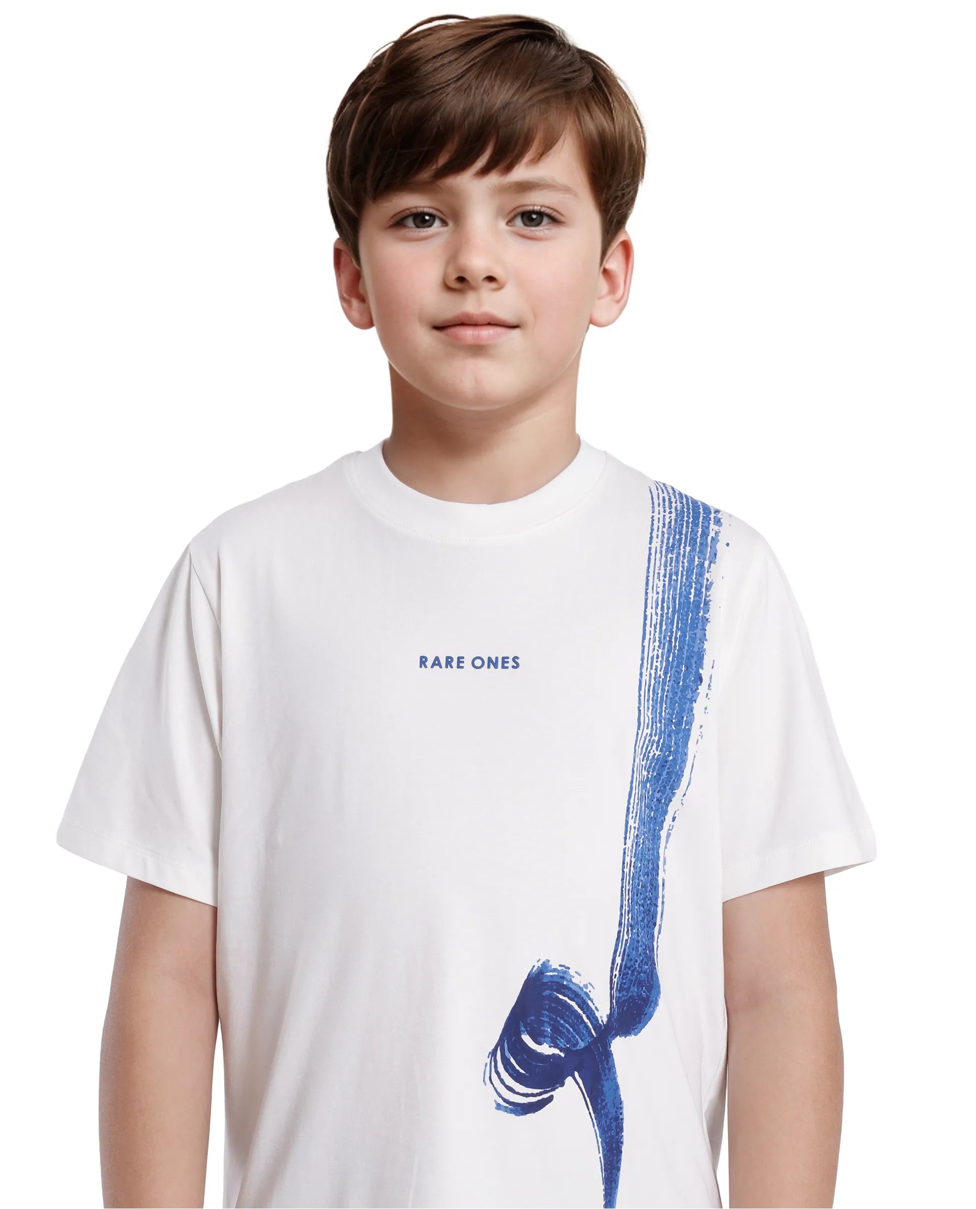Rare Ones Kids Strok White Cotton Blend Short Sleeve Crew Neck Print T-Shirt