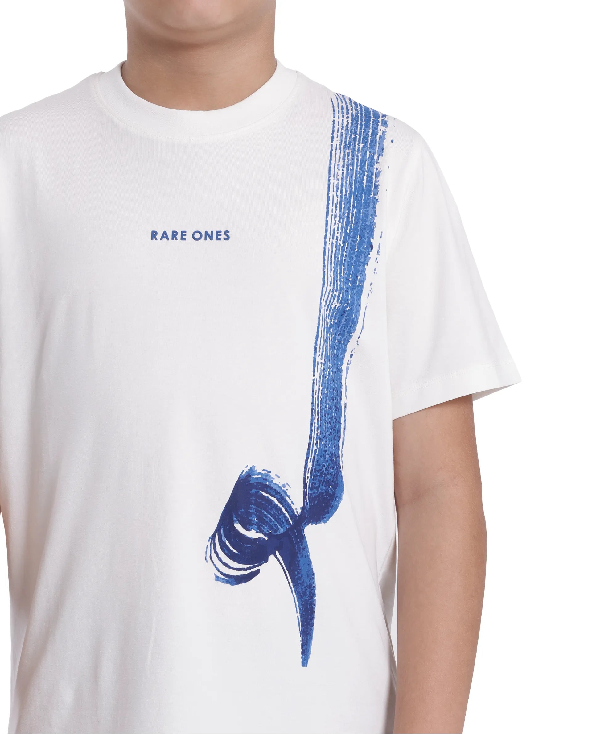 Rare Ones Kids Strok White Cotton Blend Short Sleeve Crew Neck Print T-Shirt