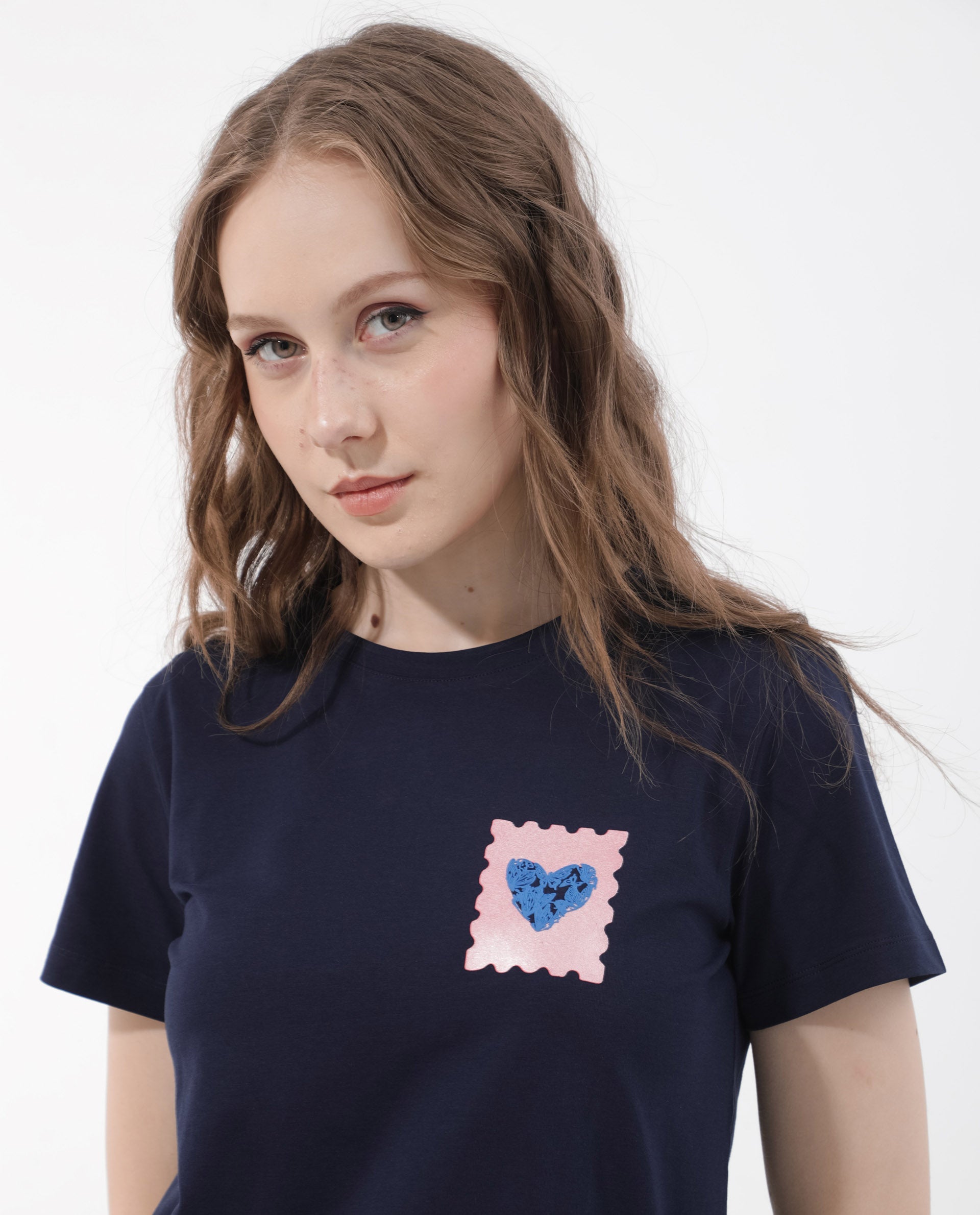 Rareism Women Strudant Dark Navy Cotton Elastane Fabric Crew Neck Knit Solid T-Shirt