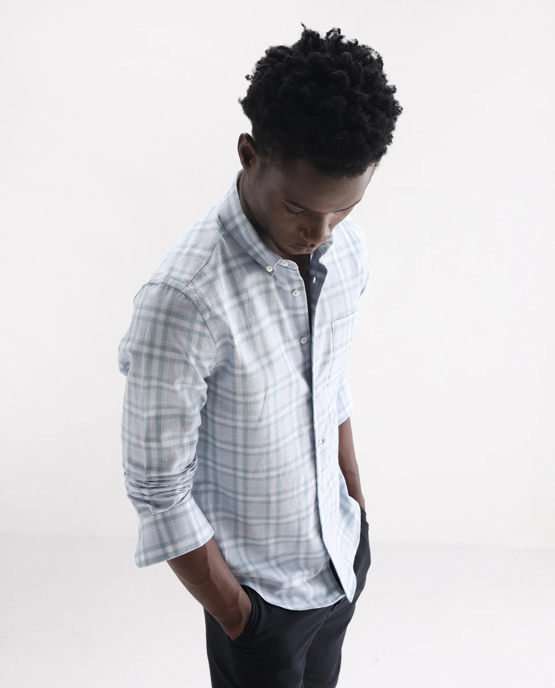 Rare Rabbit Men's Stur Blue 100% Linen Checked Print Regular Fit Full Sleeve Collared Shirt