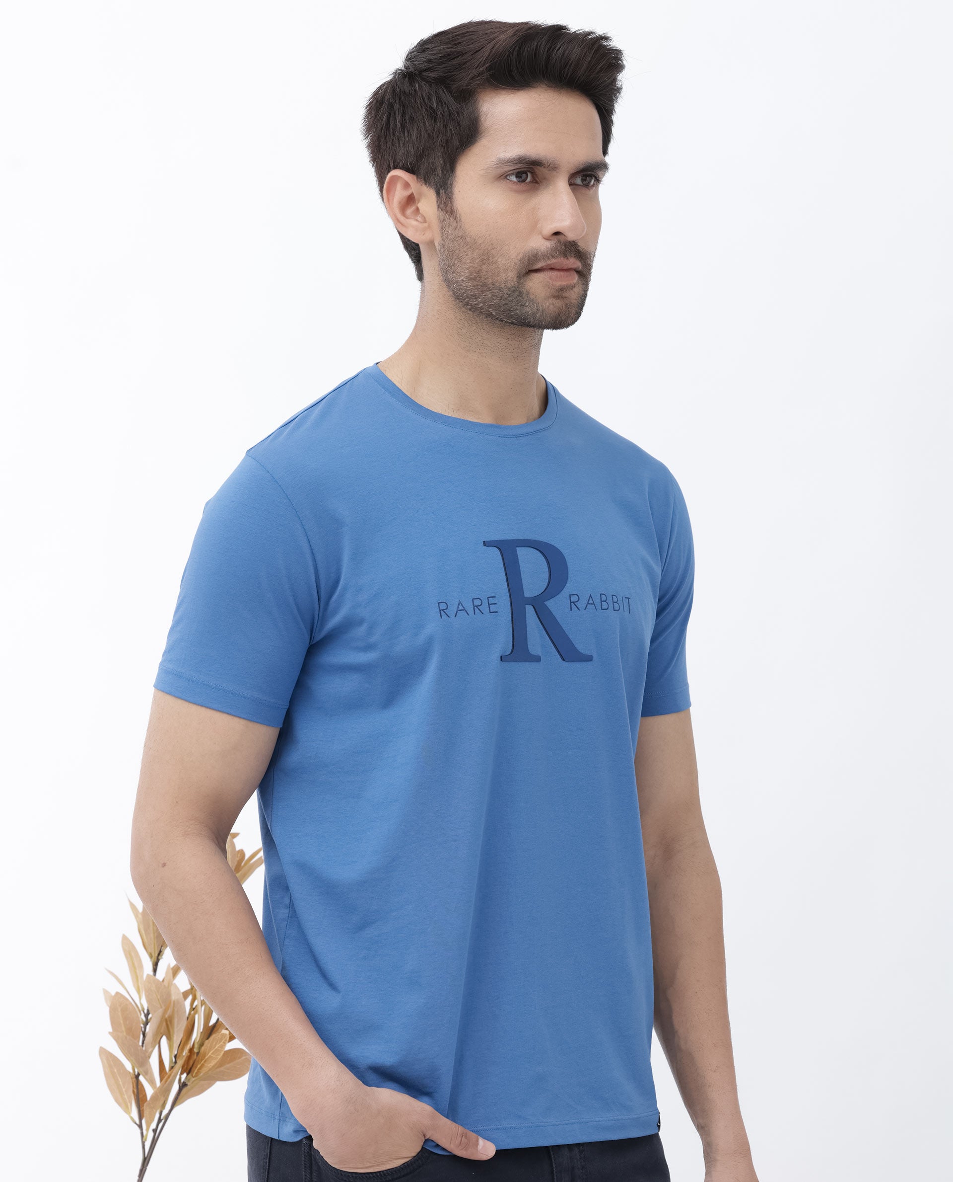 Rare Rabbit Mens Sorin Turq Cotton Lycra Fabric Short Sleeve Regular Fit Graphic Print T-Shirt