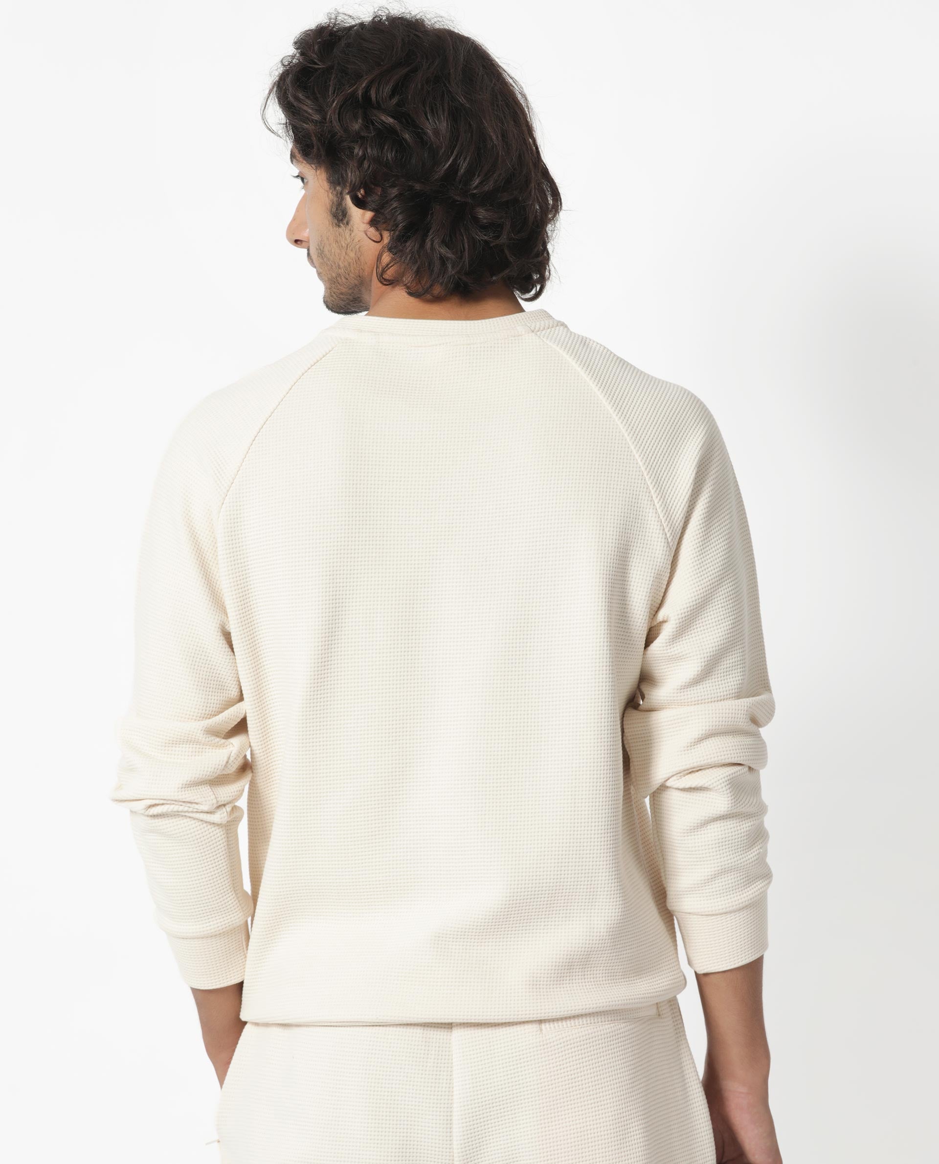 Rare Rabbit Mens Sven Light Beige Sweatshirt Cotton Polyester Fabric Round Neck Knitted Full Sleeves Comfortable Fit