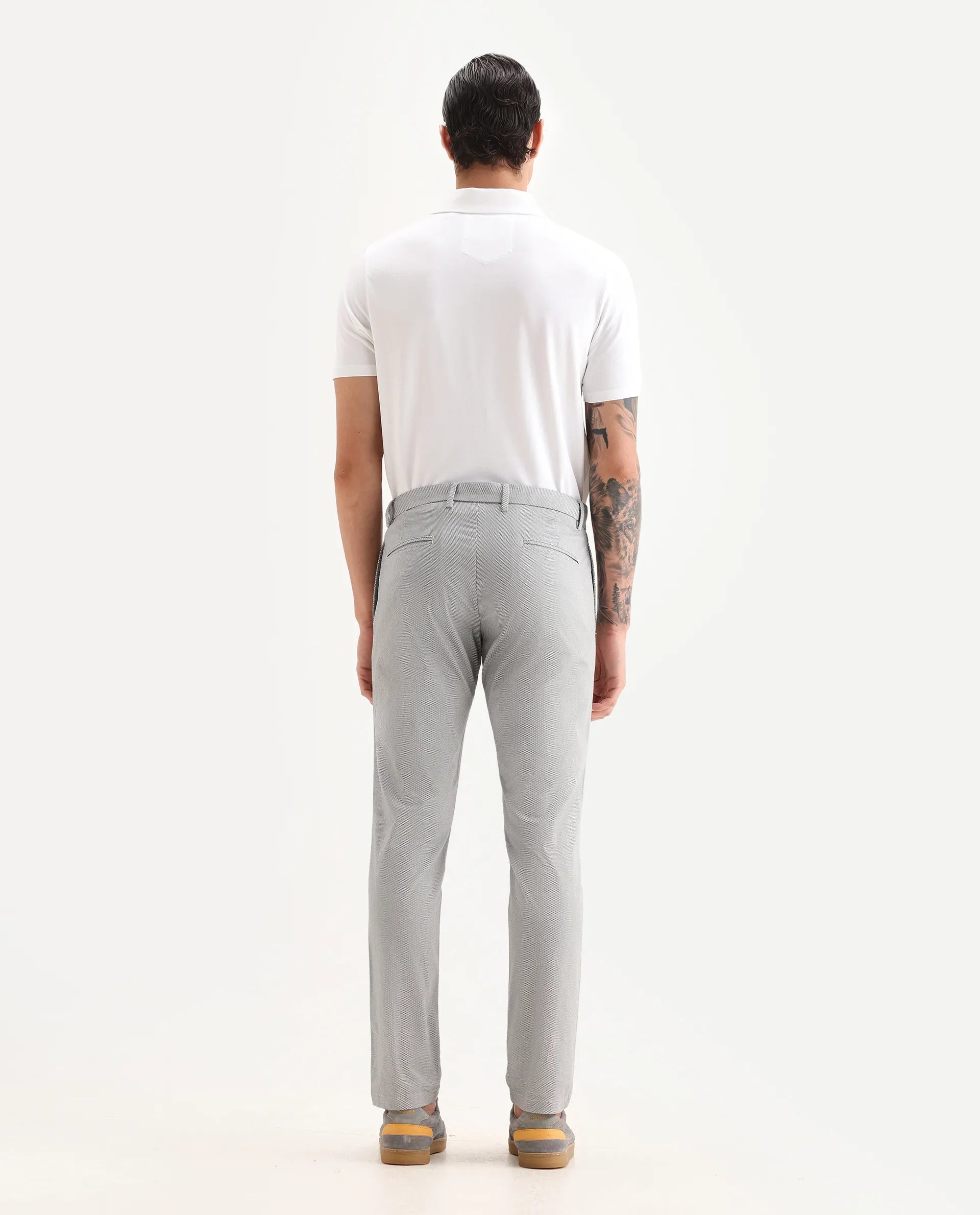 Rare Rabbit Men's Swamp Light Grey Cotton Textured Regular Fit Trouser