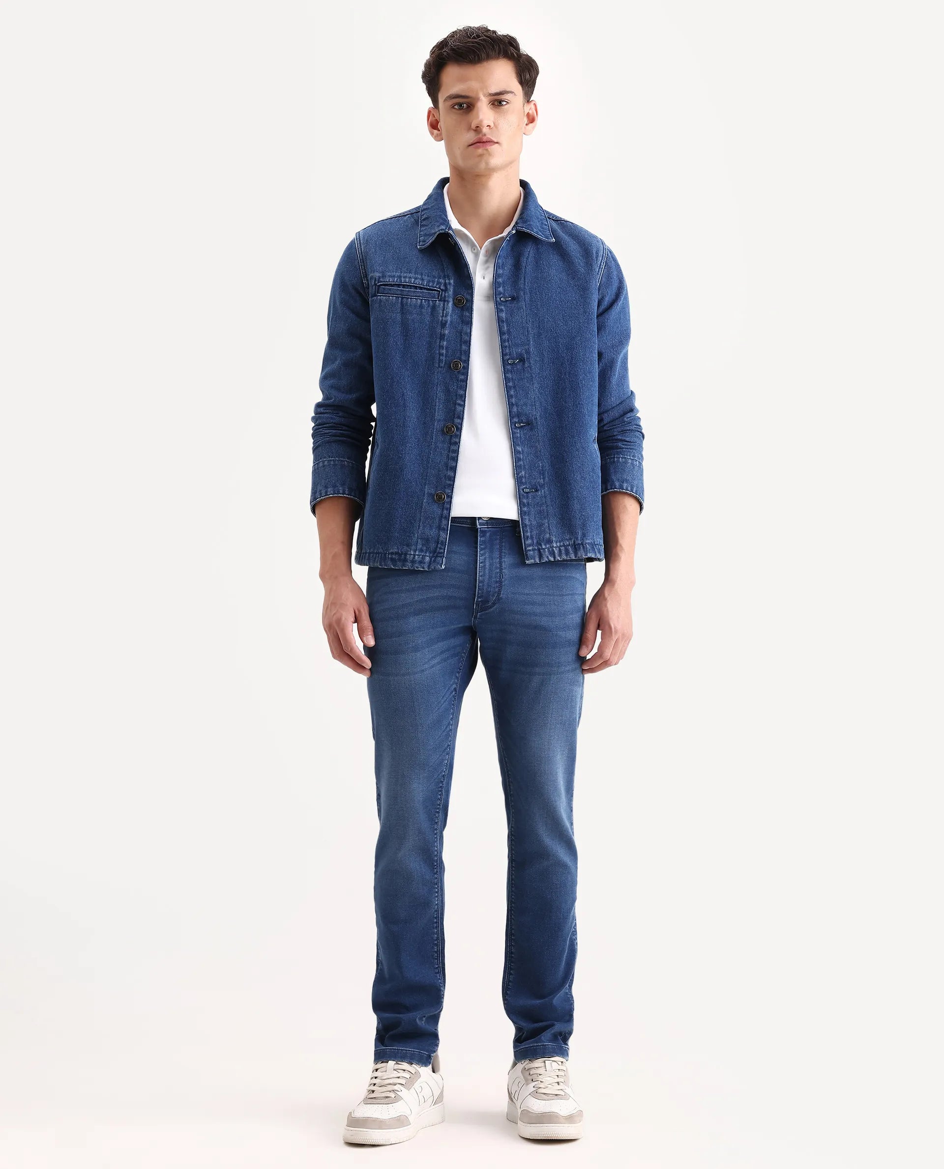 Rare Rabbit Men's Switz-2 Blue Cotton Blend Fabric Hawk Slim Plain Jeans