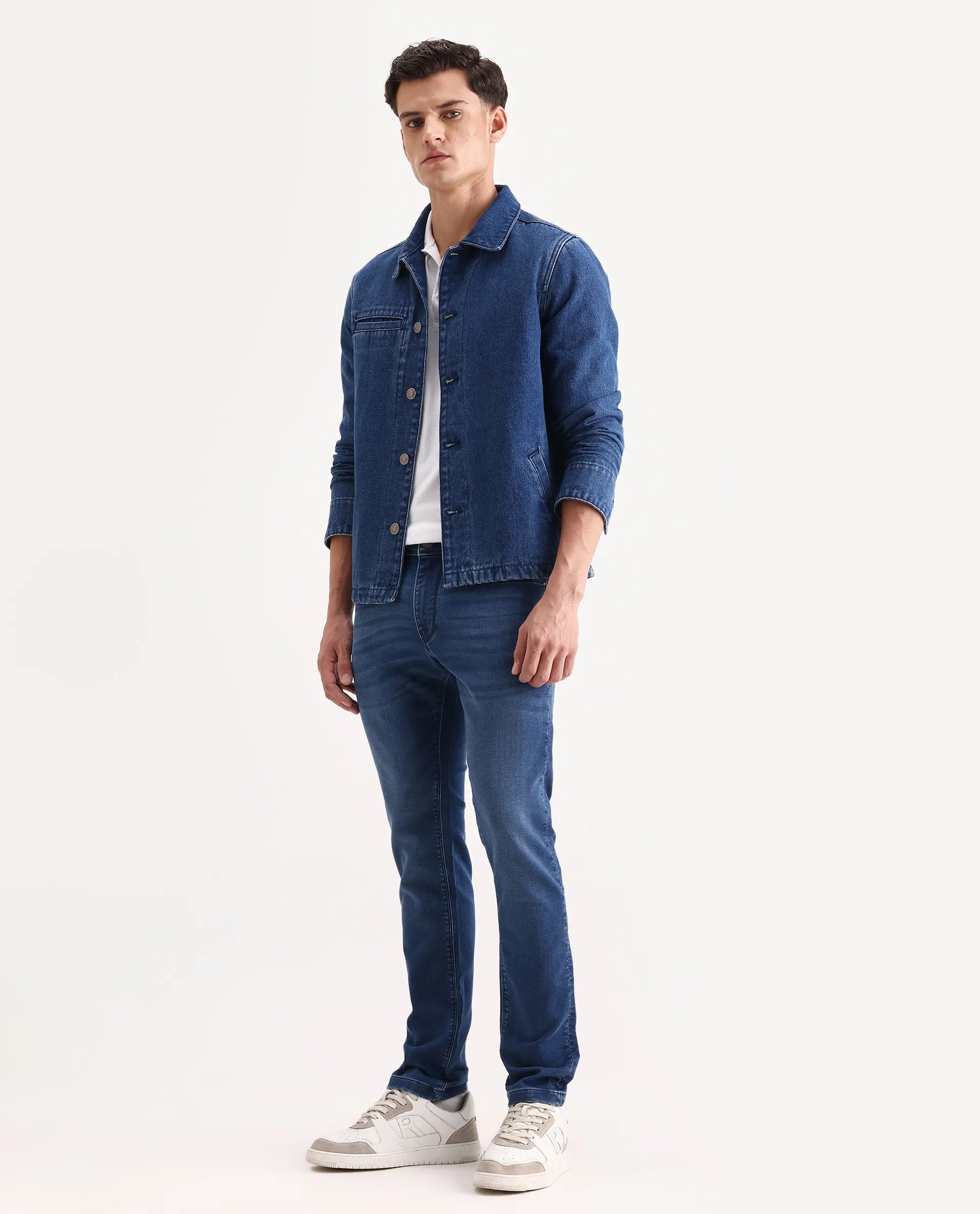 Rare Rabbit Men's Switz-2 Blue Cotton Blend Fabric Hawk Slim Plain Jeans