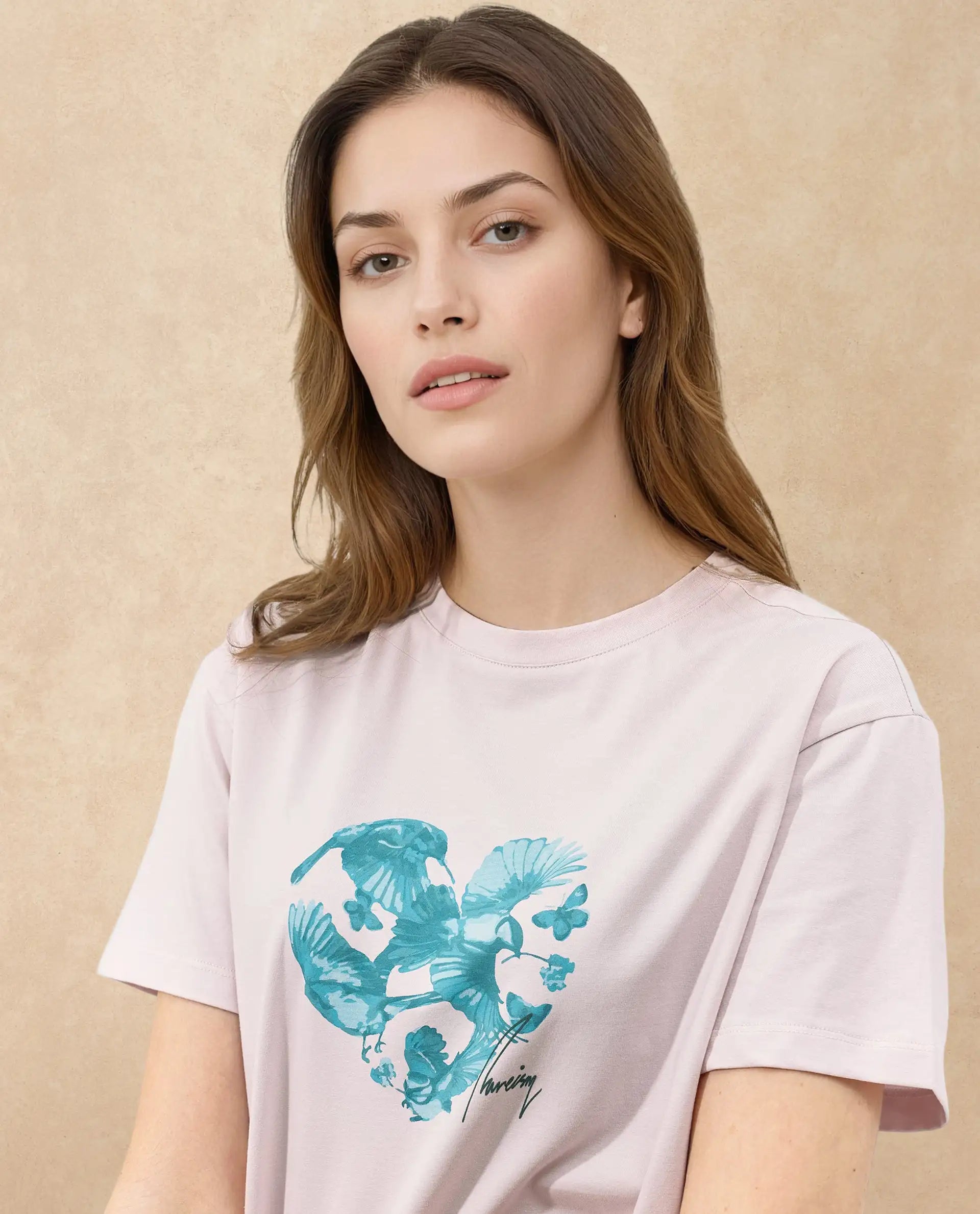 Rareism Women Sydent Pastel Pink Cotton Elastane Fabric Crew Neck Knit Solid T-Shirt