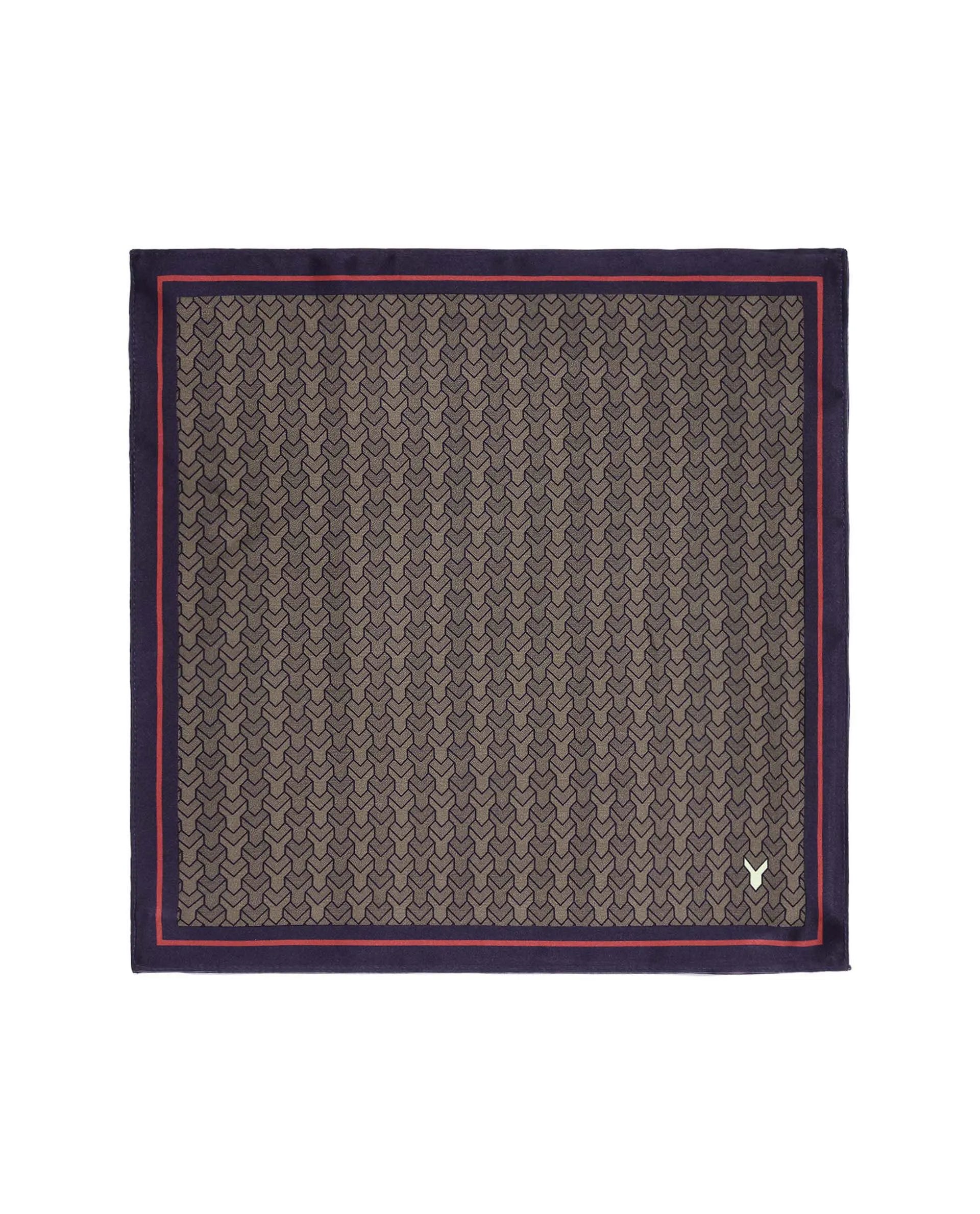 Rare Rabbit Men's Noaa-2 Light Brown Silk Fabric Monogram Print Pocket Square