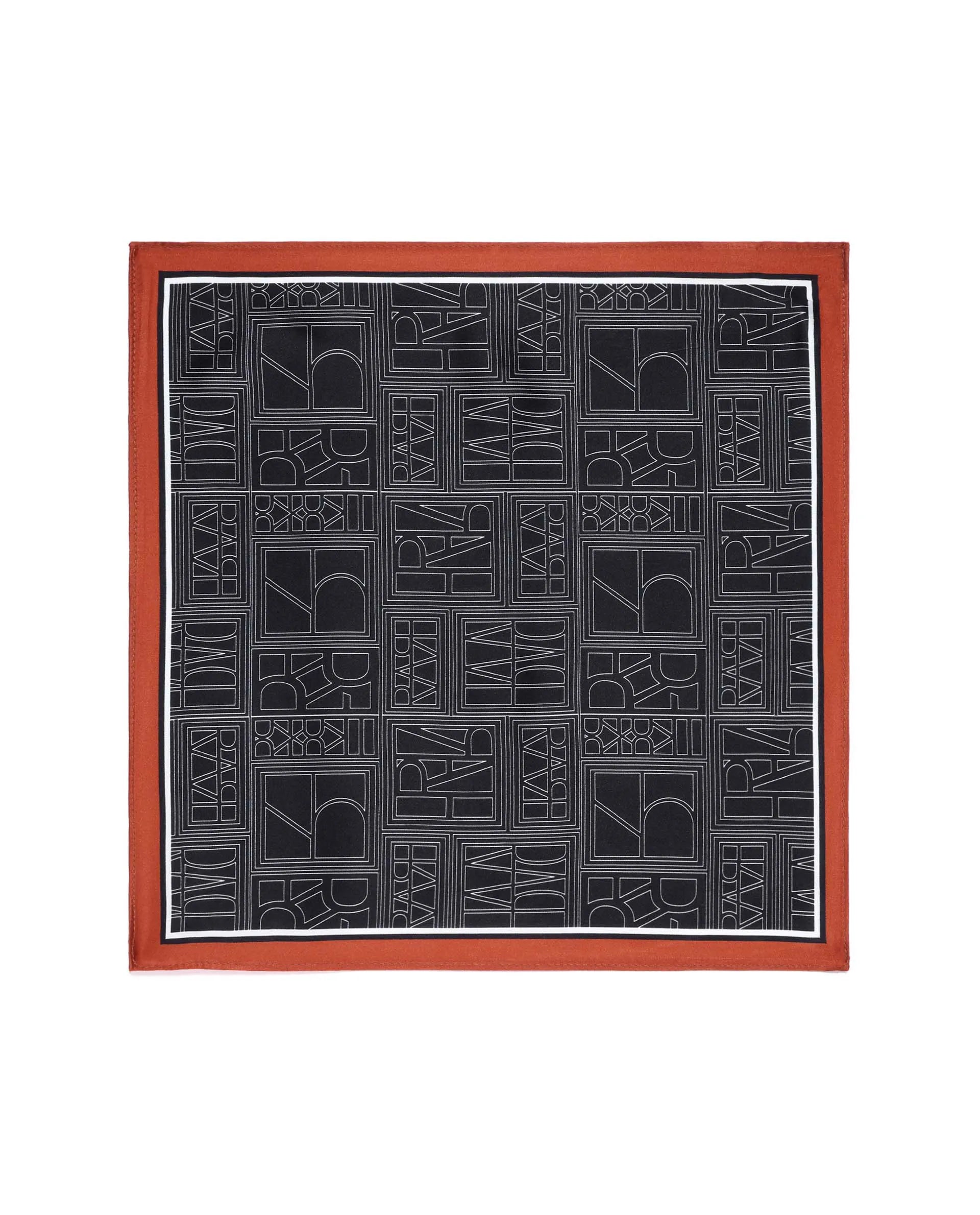 Rare Rabbit Men's Noaa Black Silk Fabric Monogram Print Pocket Square