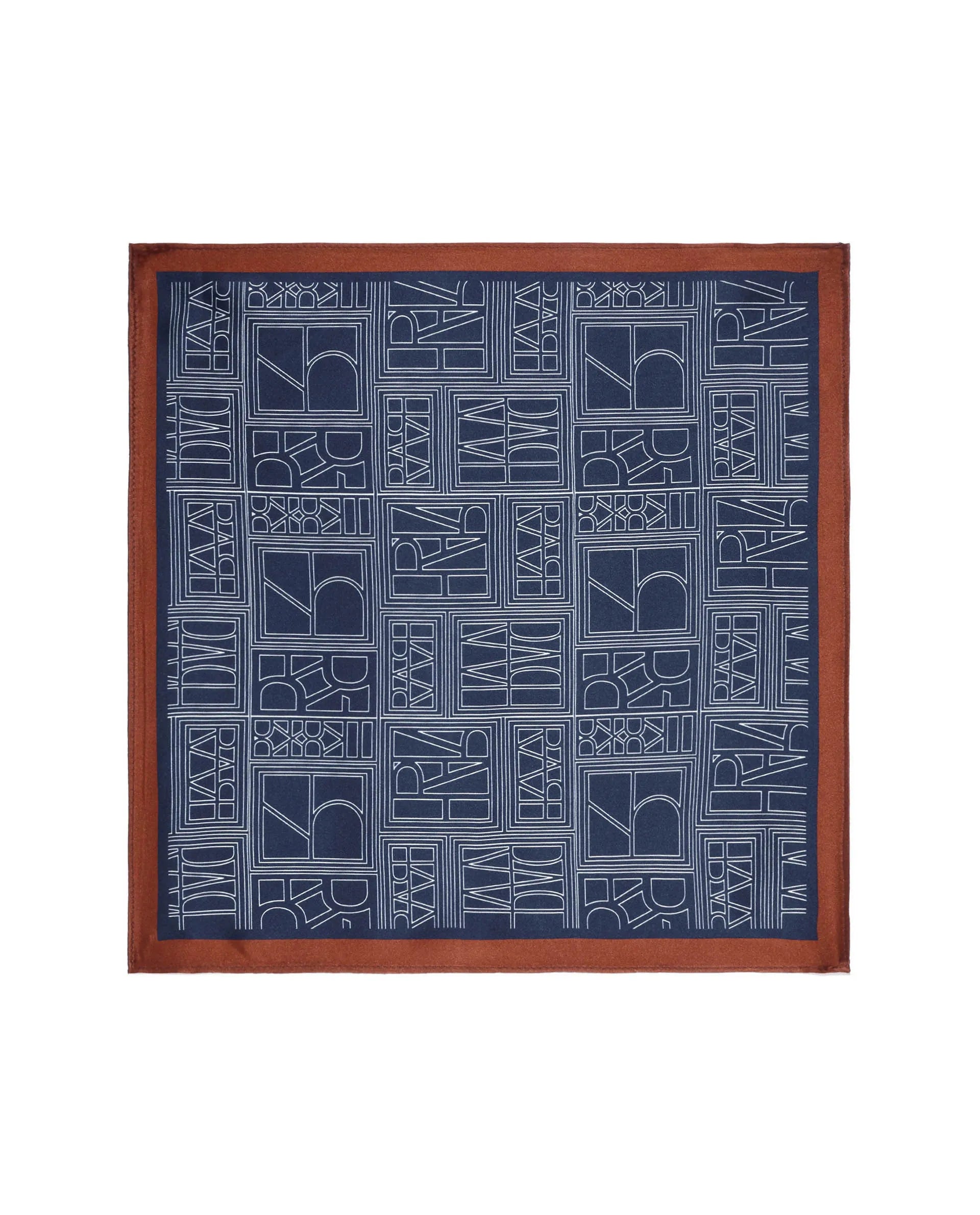 Rare Rabbit Men's Dani Royal Blue Silk Fabric Monogram Print Pocket Square