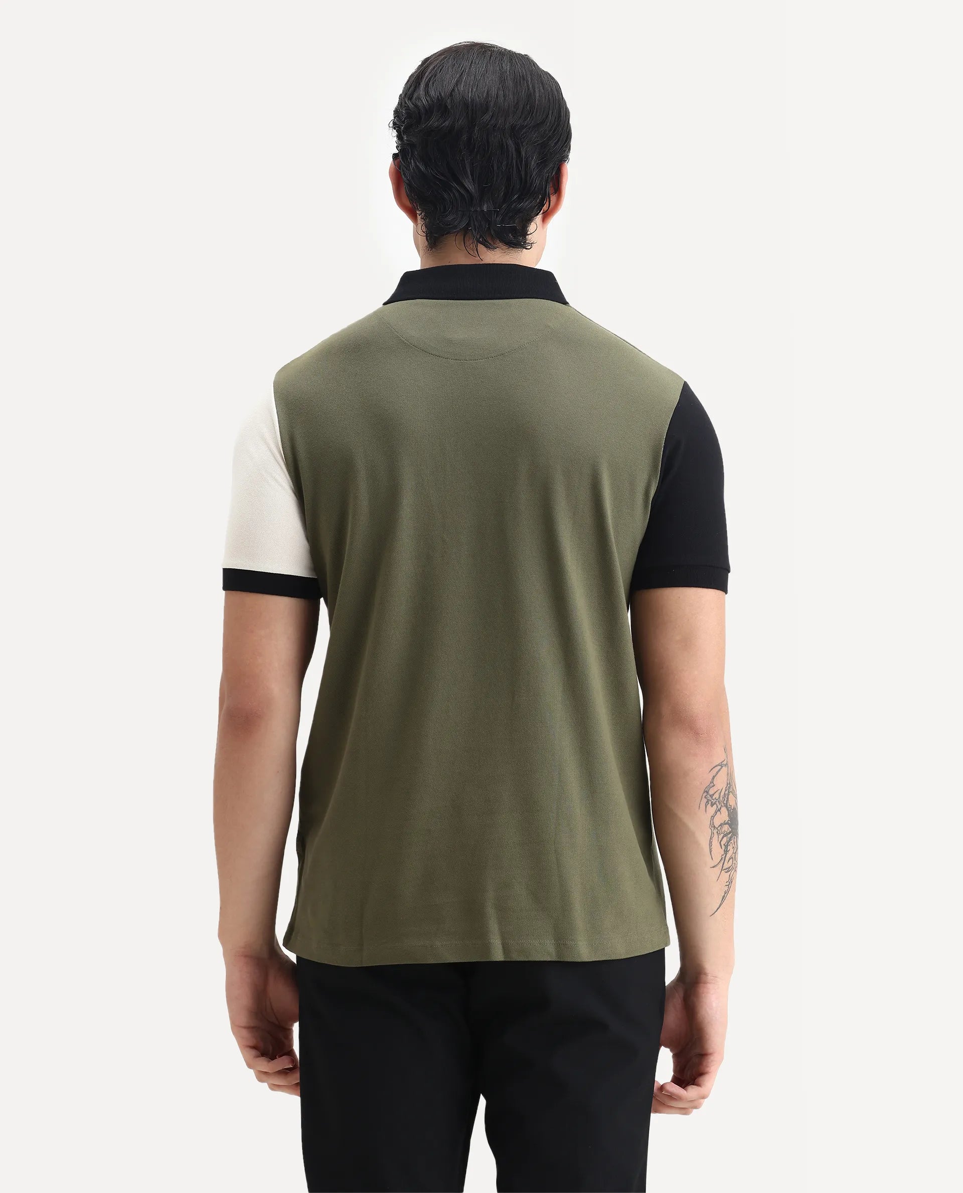 Rare Rabbit Men's Tachou Light Olive Cotton Ombre Regular Fit Half Sleeve Polo