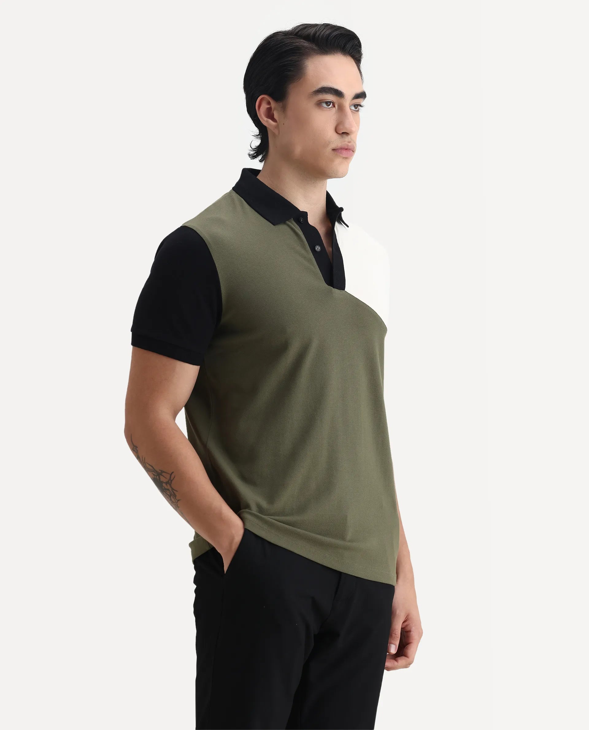 Rare Rabbit Men's Tachou Light Olive Cotton Ombre Regular Fit Half Sleeve Polo