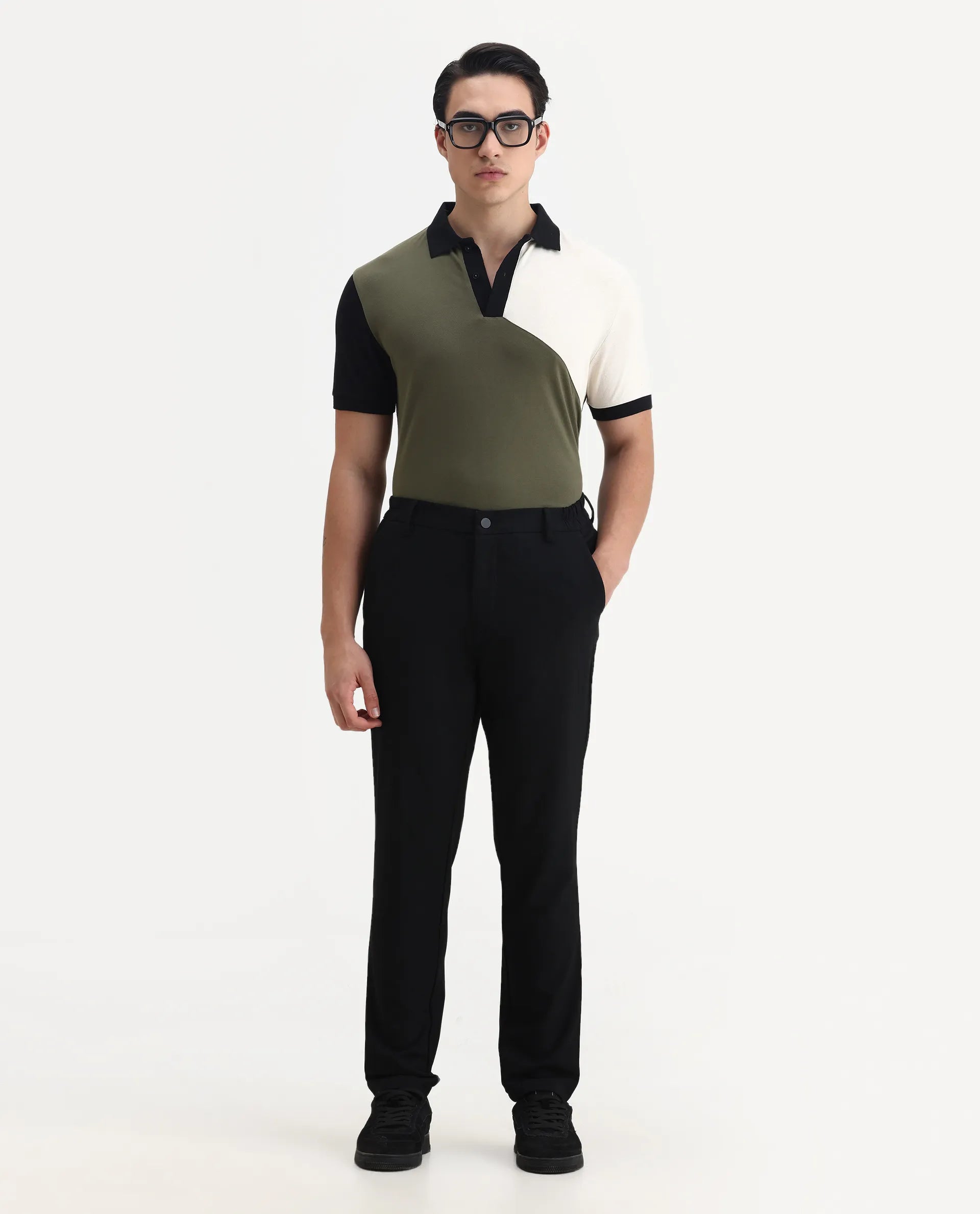 Rare Rabbit Men's Tachou Light Olive Cotton Ombre Regular Fit Half Sleeve Polo