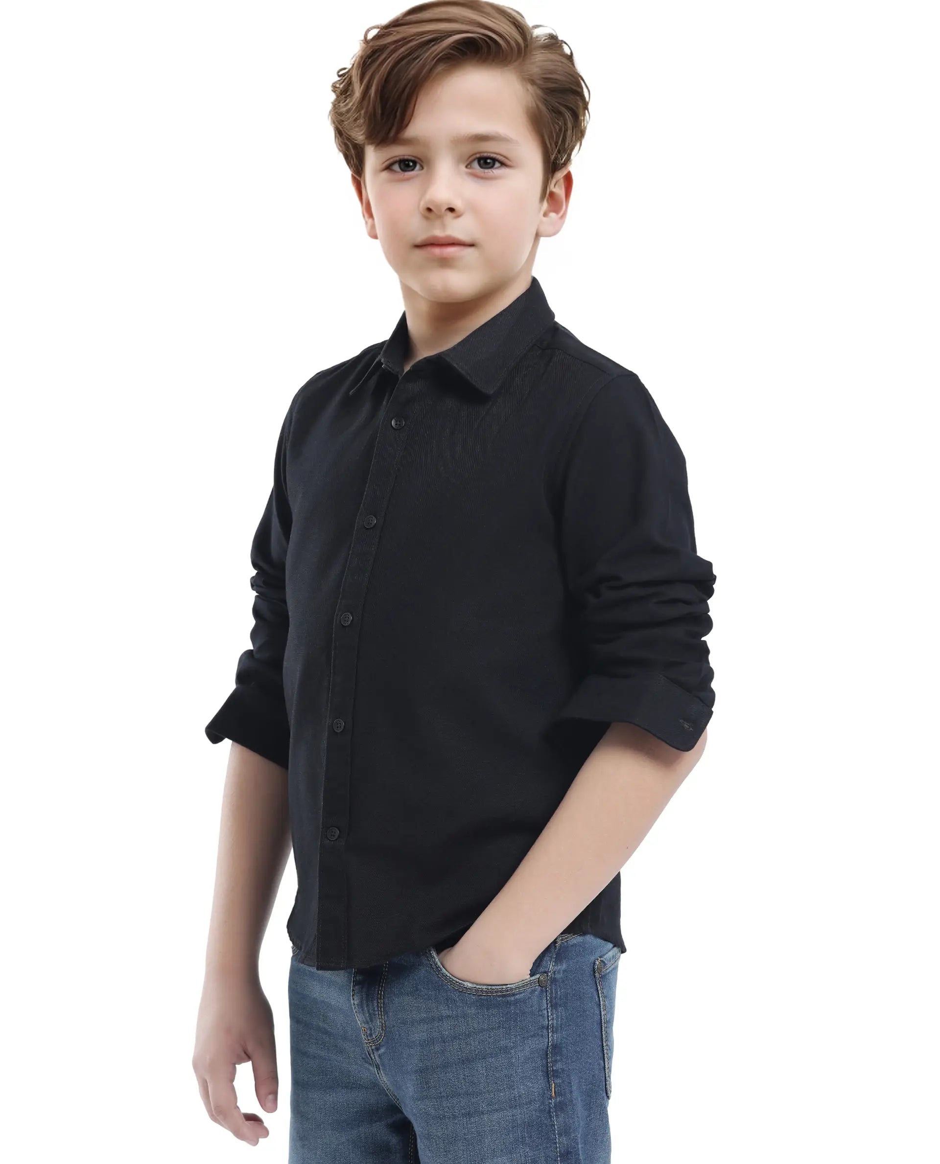 Rare Ones Kids Tago Black Cotton Full Sleeve Button Solid Regular Fit Shirt