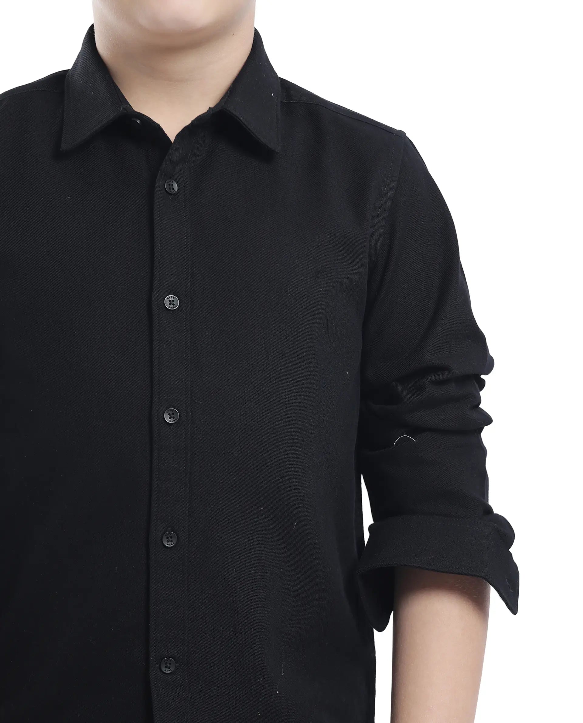Rare Ones Kids Tago Black Cotton Full Sleeve Button Solid Regular Fit Shirt