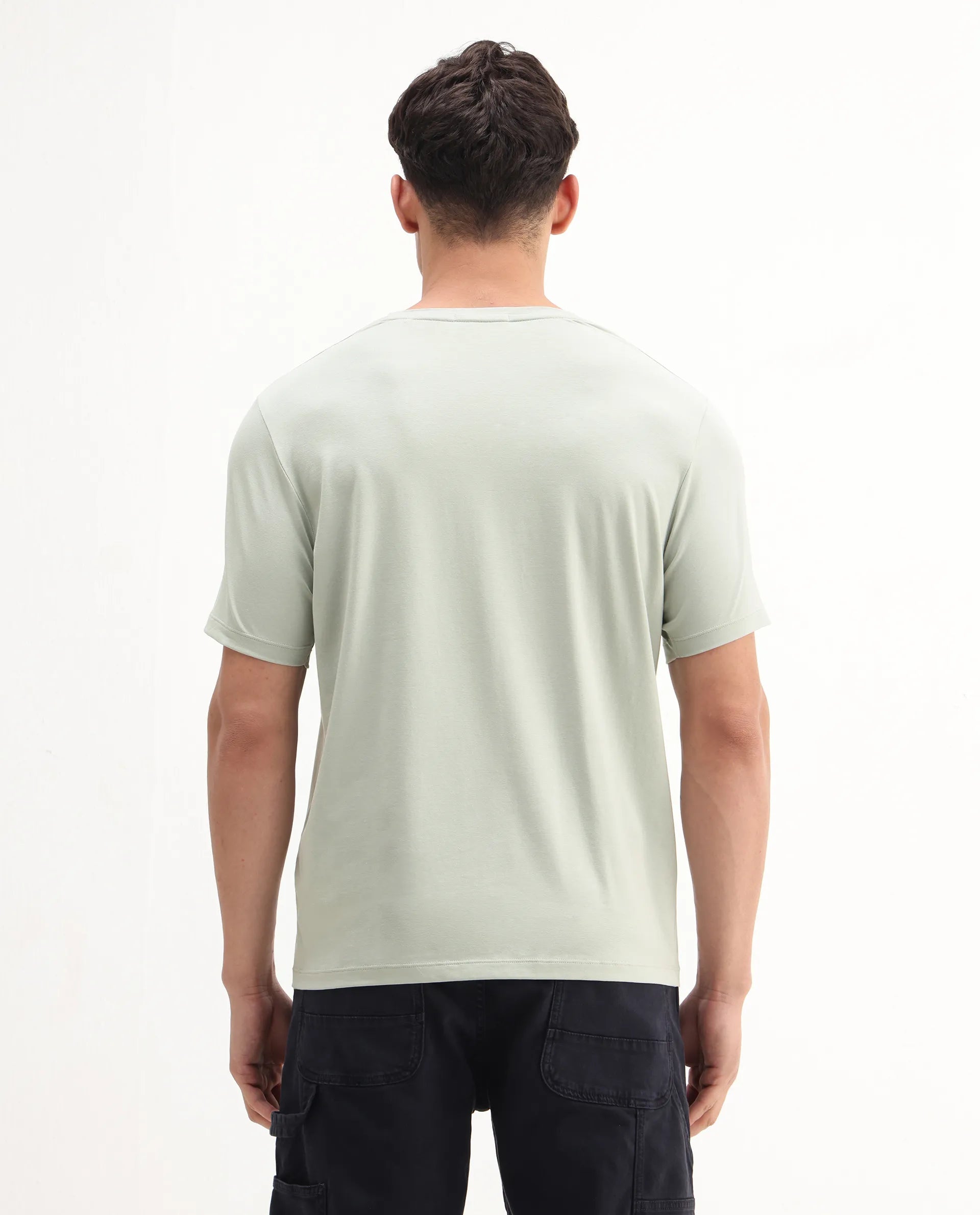 Rare Rabbit Men's Tain Pastel Green Cotton Blend Graphic Print Regular Fit Half Sleeve Crew Neck T-Shirt