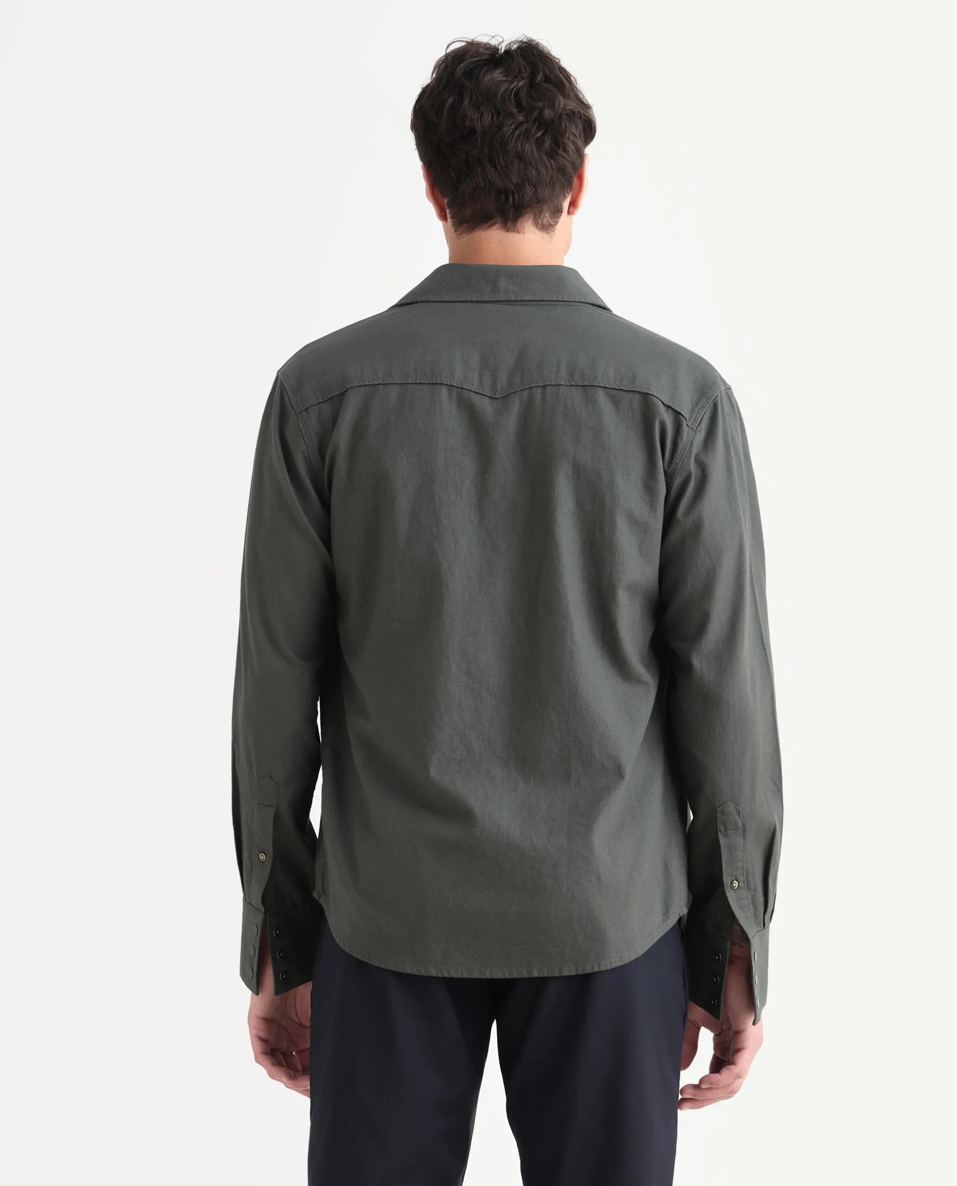Rare Rabbit Men's Taison-25 Dark Grey Cotton Plain Regular Fit Full Sleeve Collared Shirt