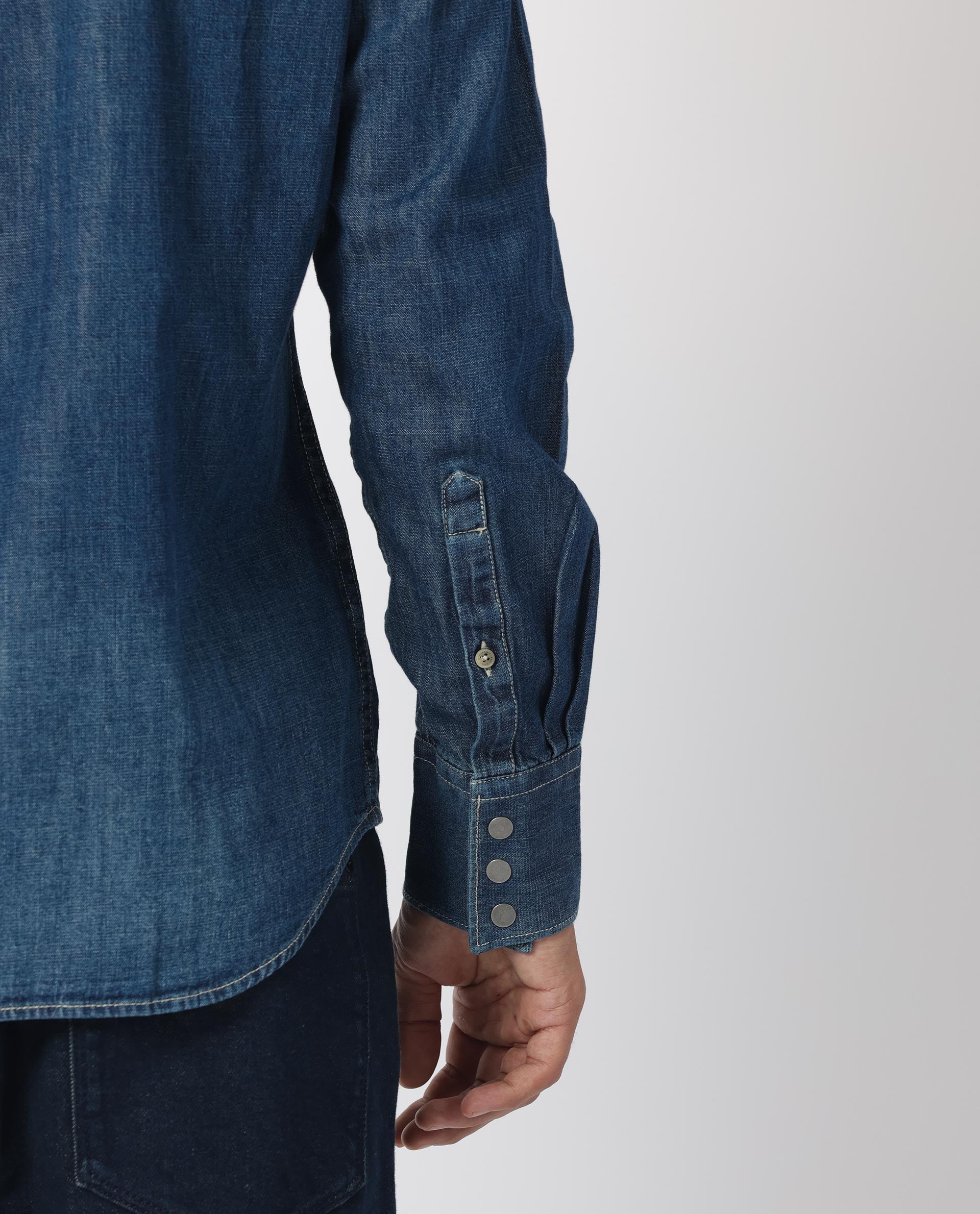 Rare Rabbit Men's Taison Dark Blue Cotton Fabric Full Sleeves Denim Shirt