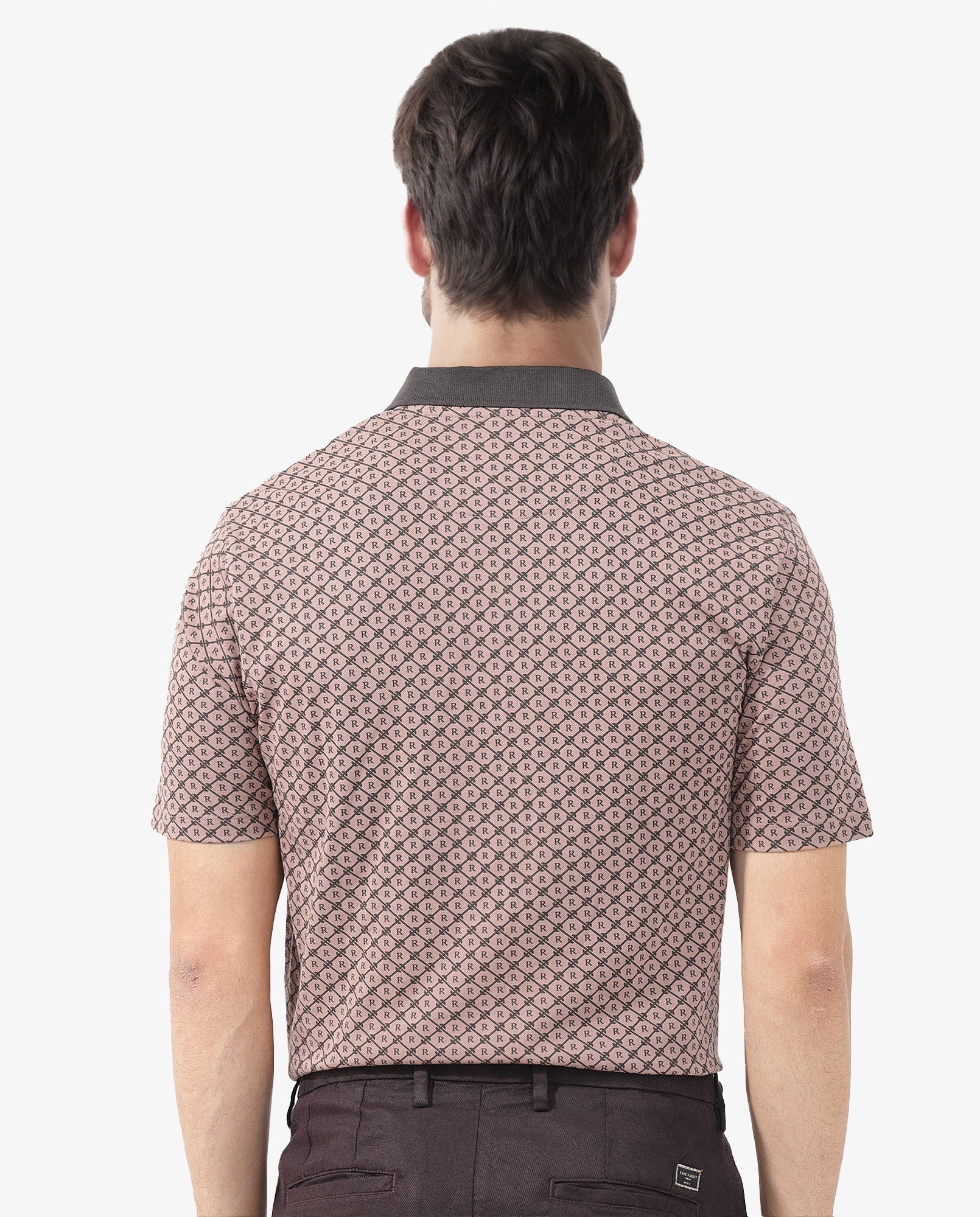 Rare Rabbit Mens Talbot Dusky Peach Short Sleeve Monogram Print Polo T-Shirt