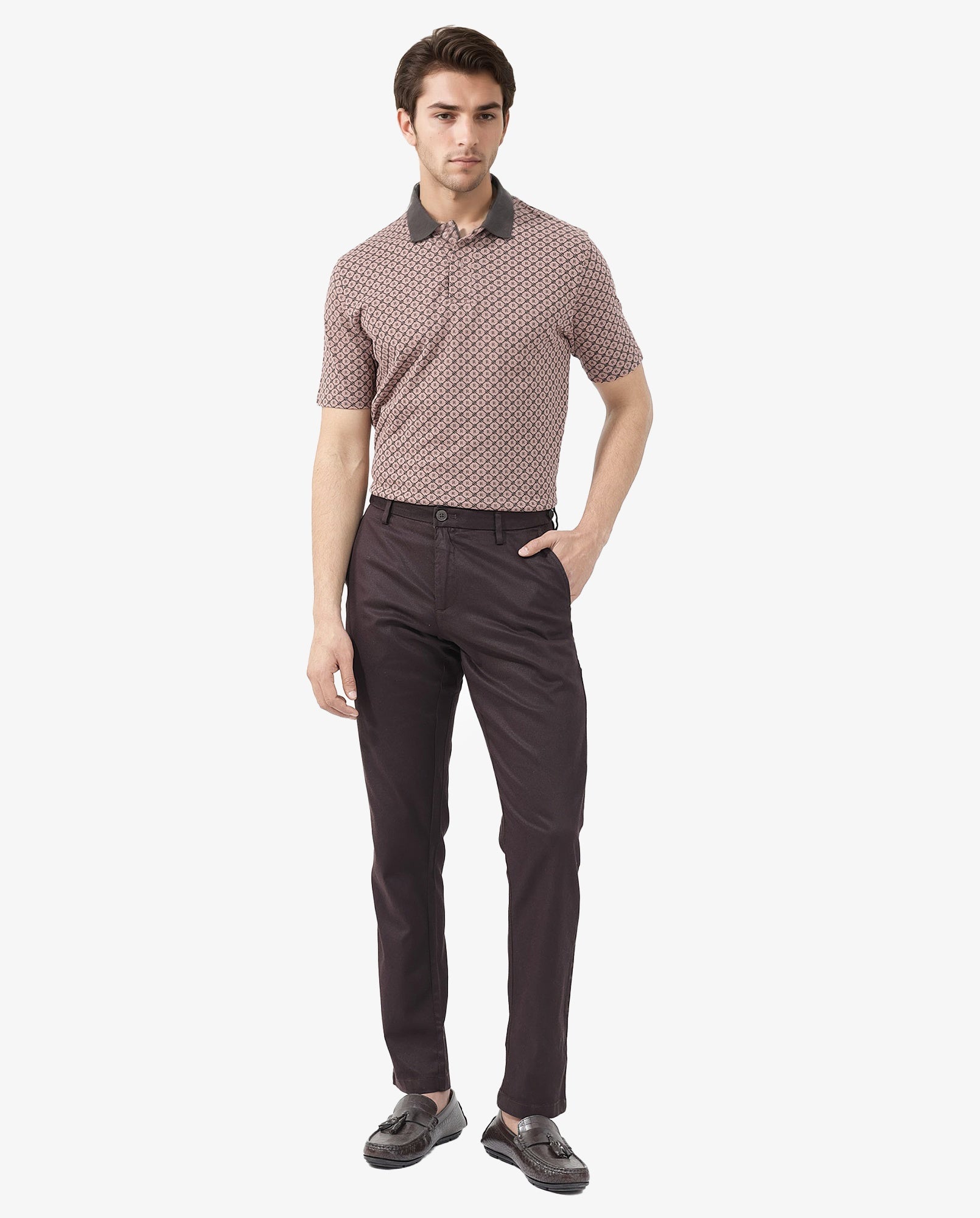 Rare Rabbit Mens Talbot Dusky Peach Short Sleeve Monogram Print Polo T-Shirt