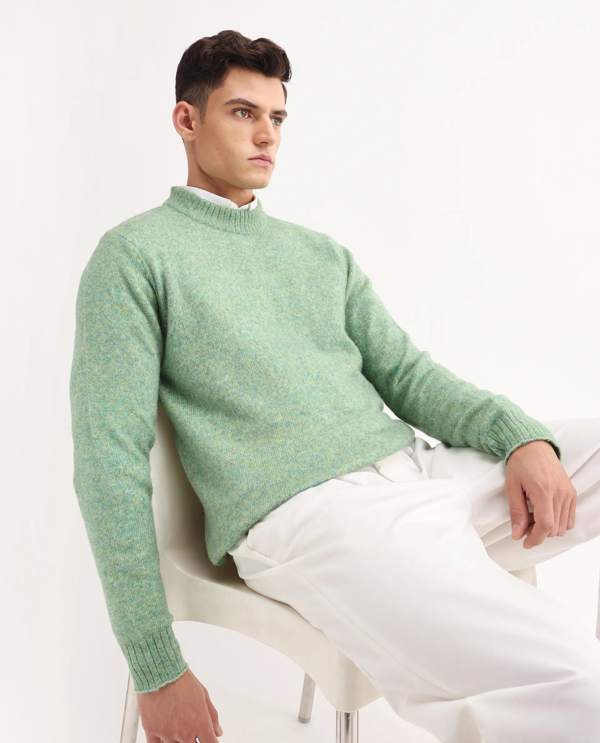 Rare Rabbit Men's Tali Dusky Green Cotton Plain Regular Fit Full Sleeve Crew Neck Sweater