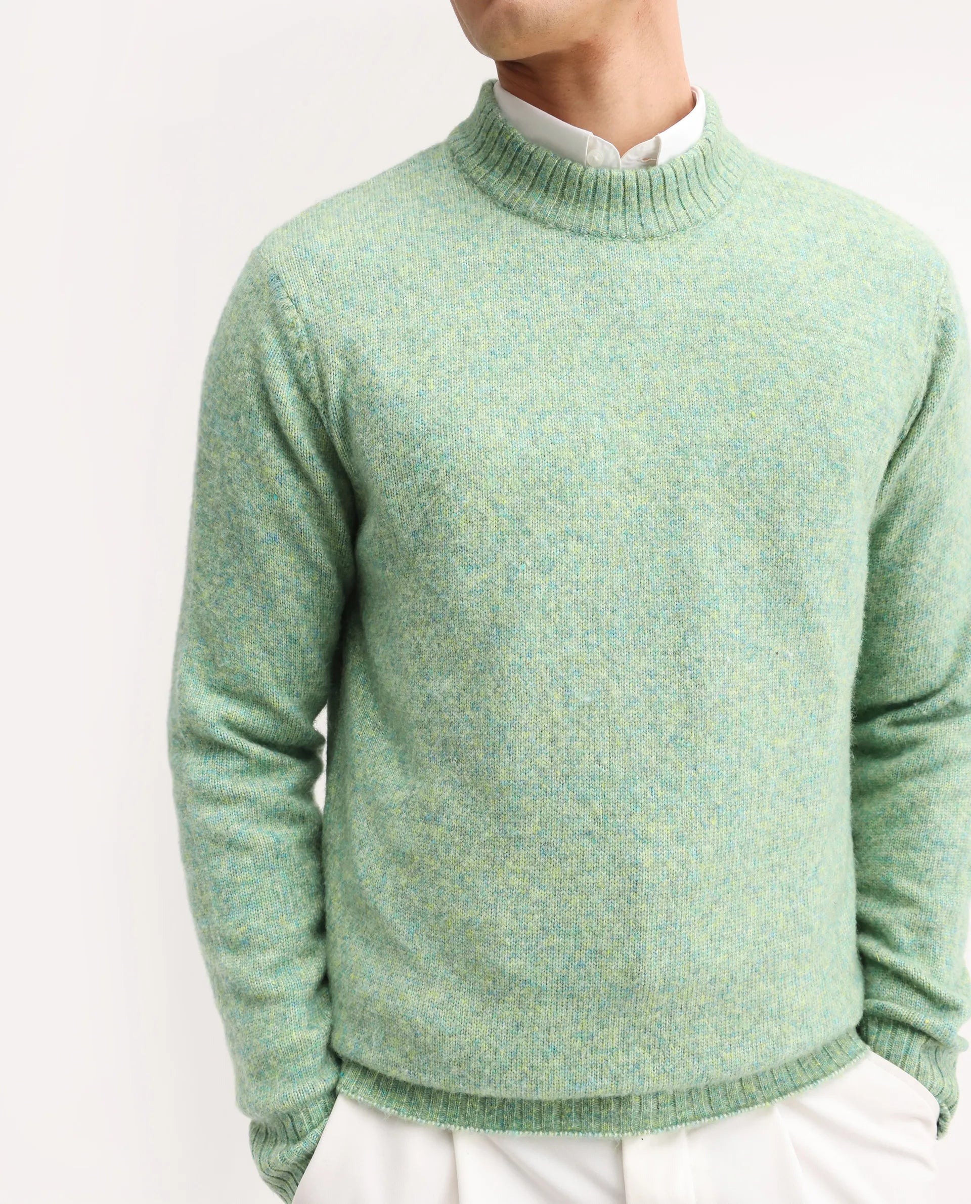 Rare Rabbit Men's Tali Dusky Green Cotton Plain Regular Fit Full Sleeve Crew Neck Sweater
