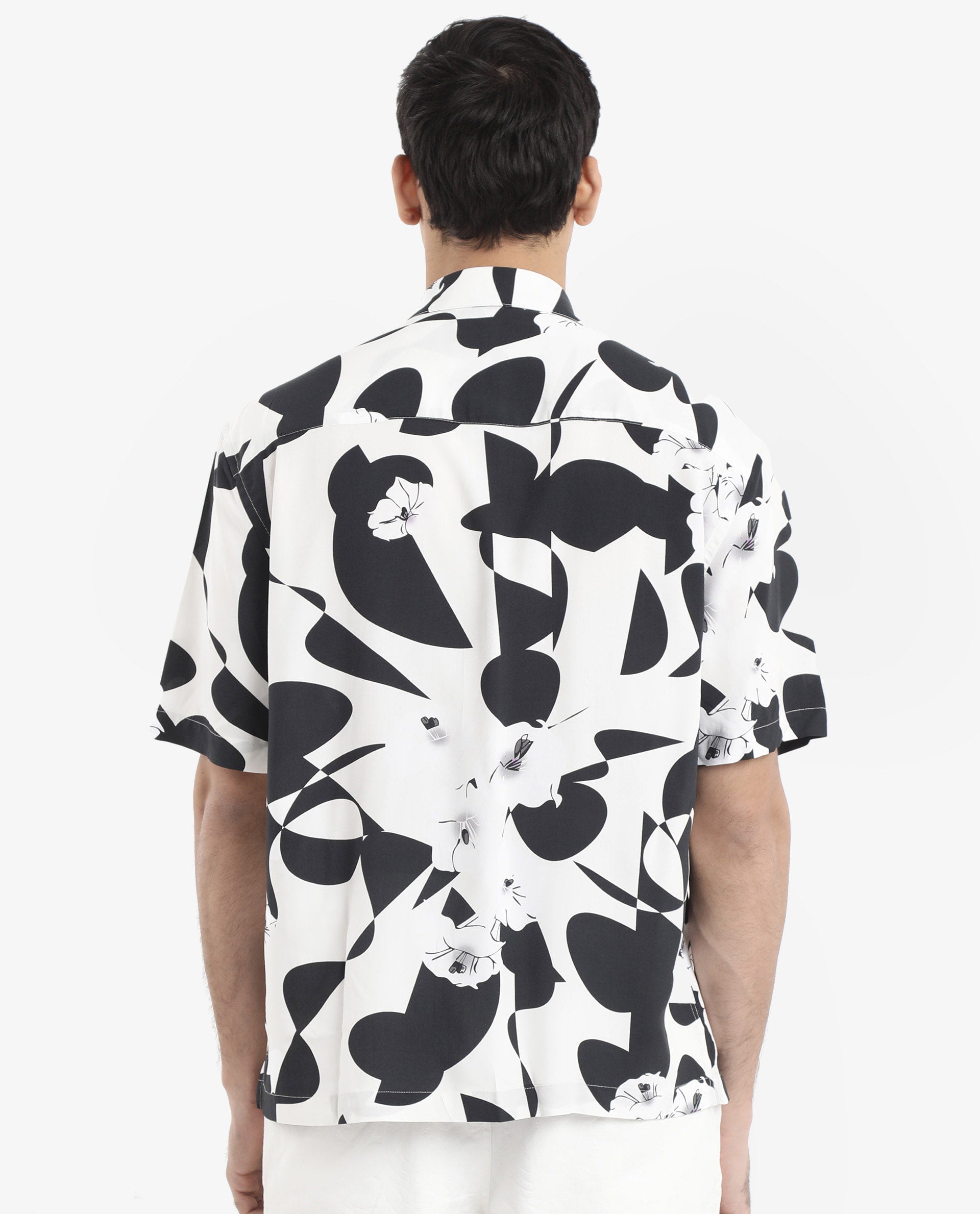 Rare Rabbit Men's Talitha White Viscose Fabric Short Sleeve Regular Collar Boxy Fit Abstract Print Shirt