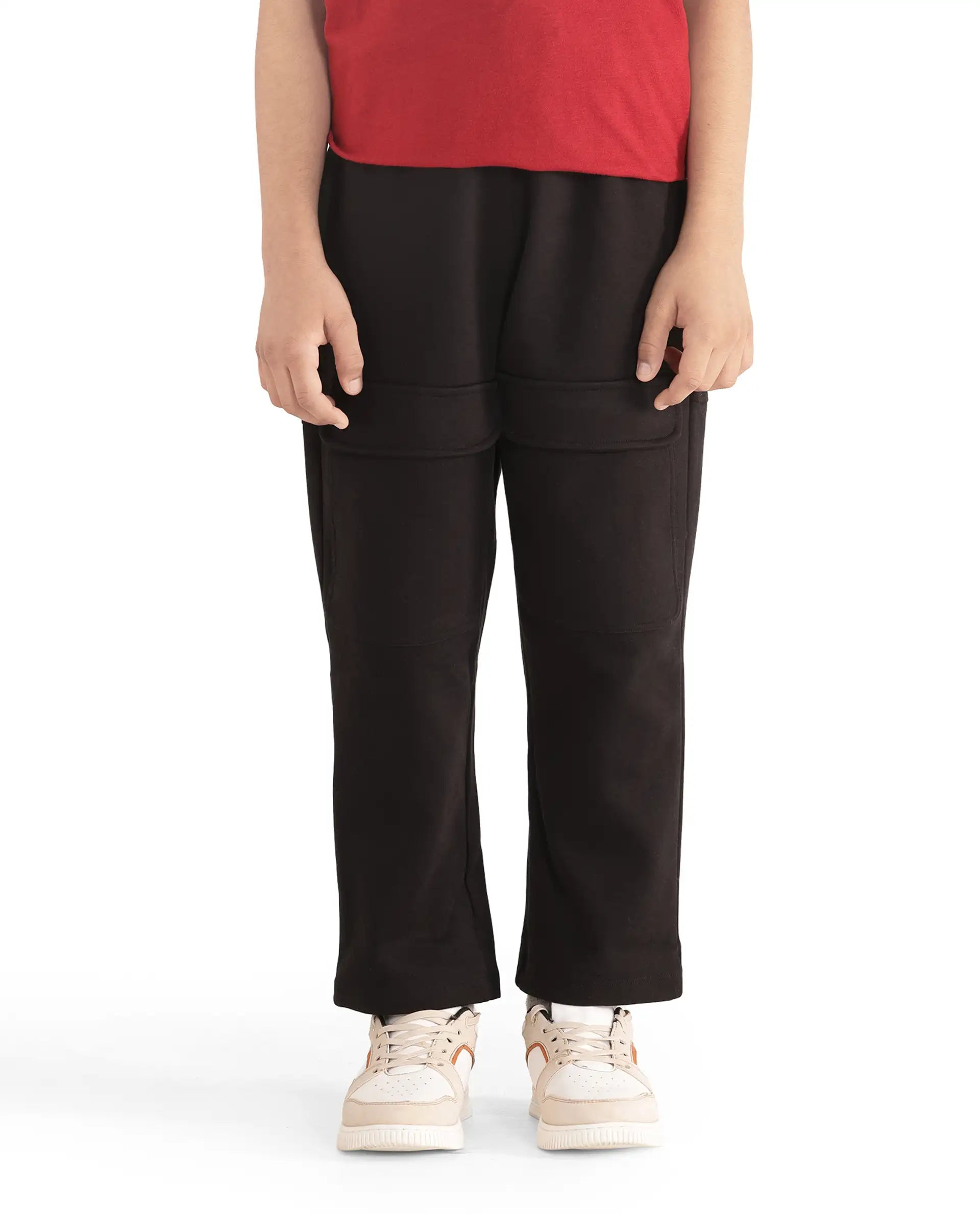 Rare Ones Kids Tami Black Cotton Poly Regular Fit Multipocket Solid Trackpant