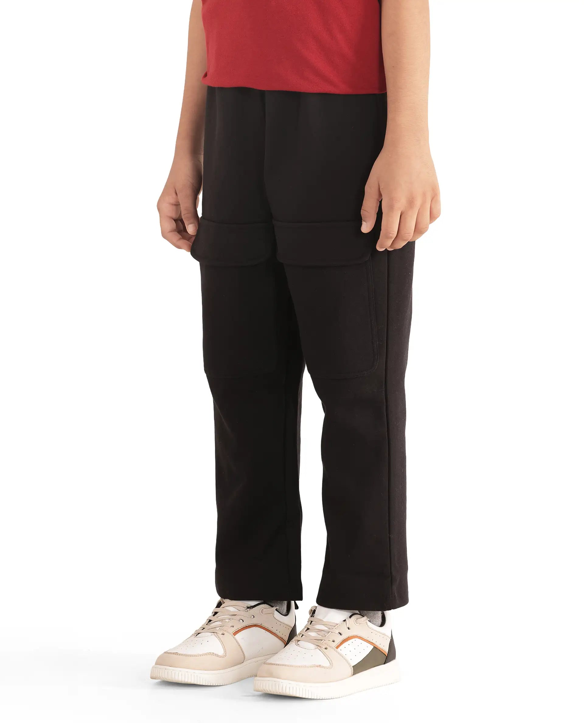 Rare Ones Kids Tami Black Cotton Poly Regular Fit Multipocket Solid Trackpant