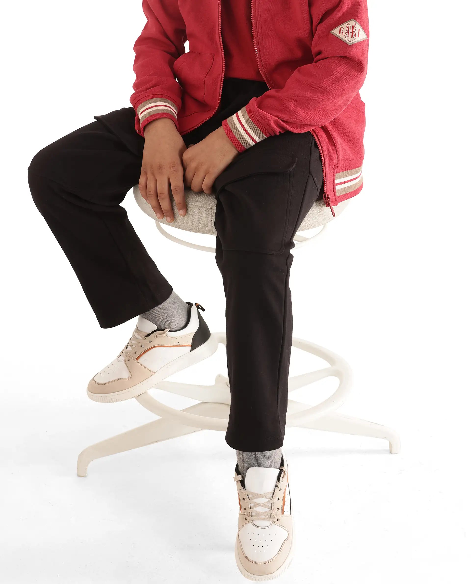 Rare Ones Kids Tami Black Cotton Poly Regular Fit Multipocket Solid Trackpant