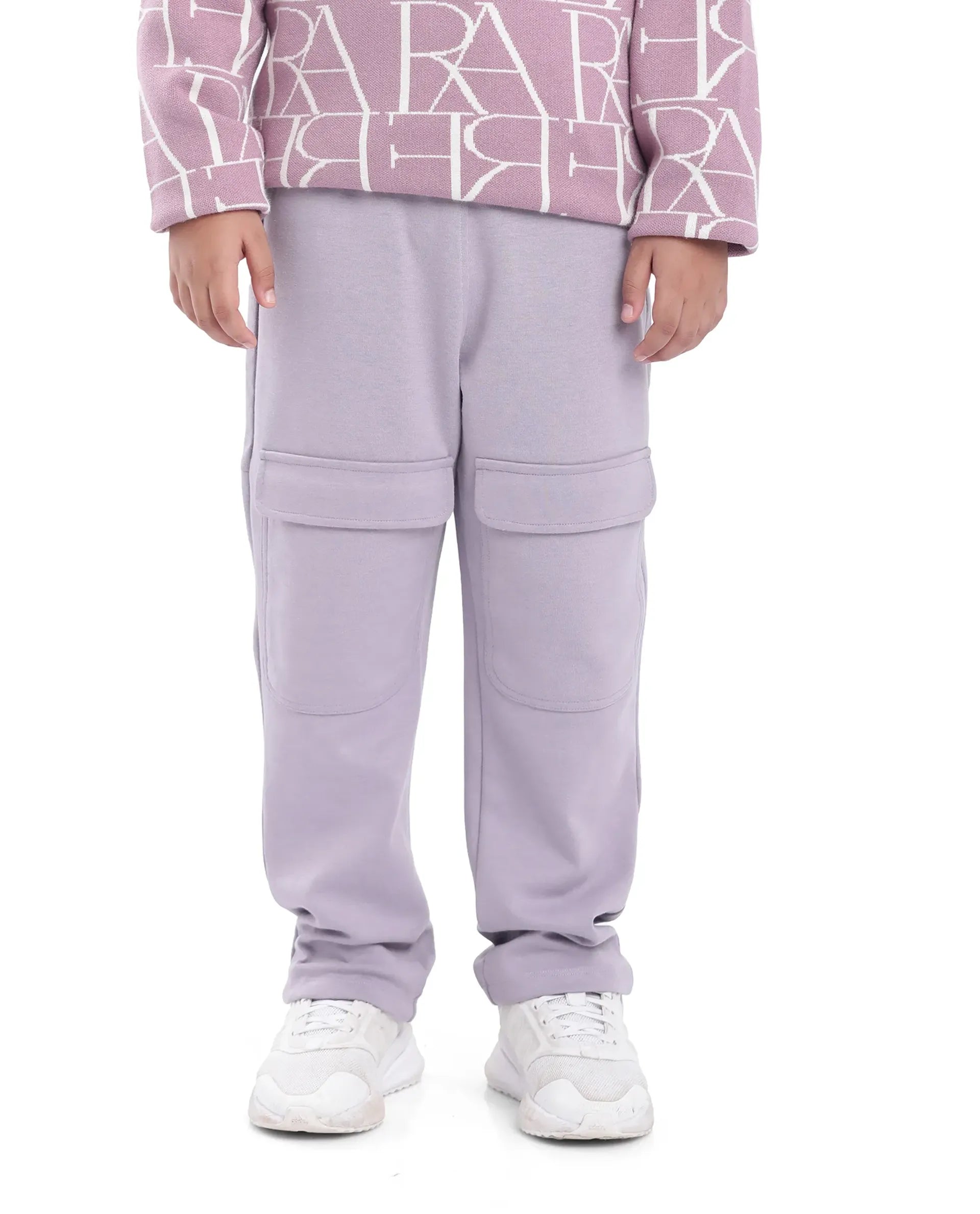 Rare Ones Kids Tami Dusky Purple Cotton Poly Regular Fit Multipocket Solid Trackpant