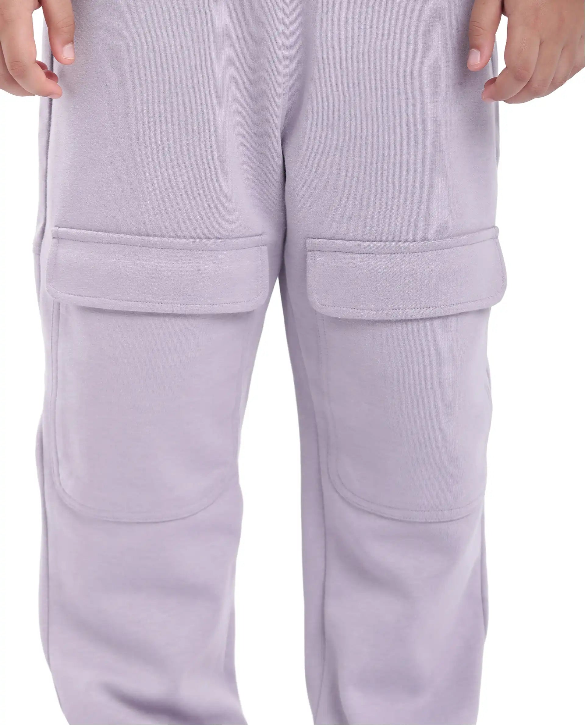 Rare Ones Kids Tami Dusky Purple Cotton Poly Regular Fit Multipocket Solid Trackpant
