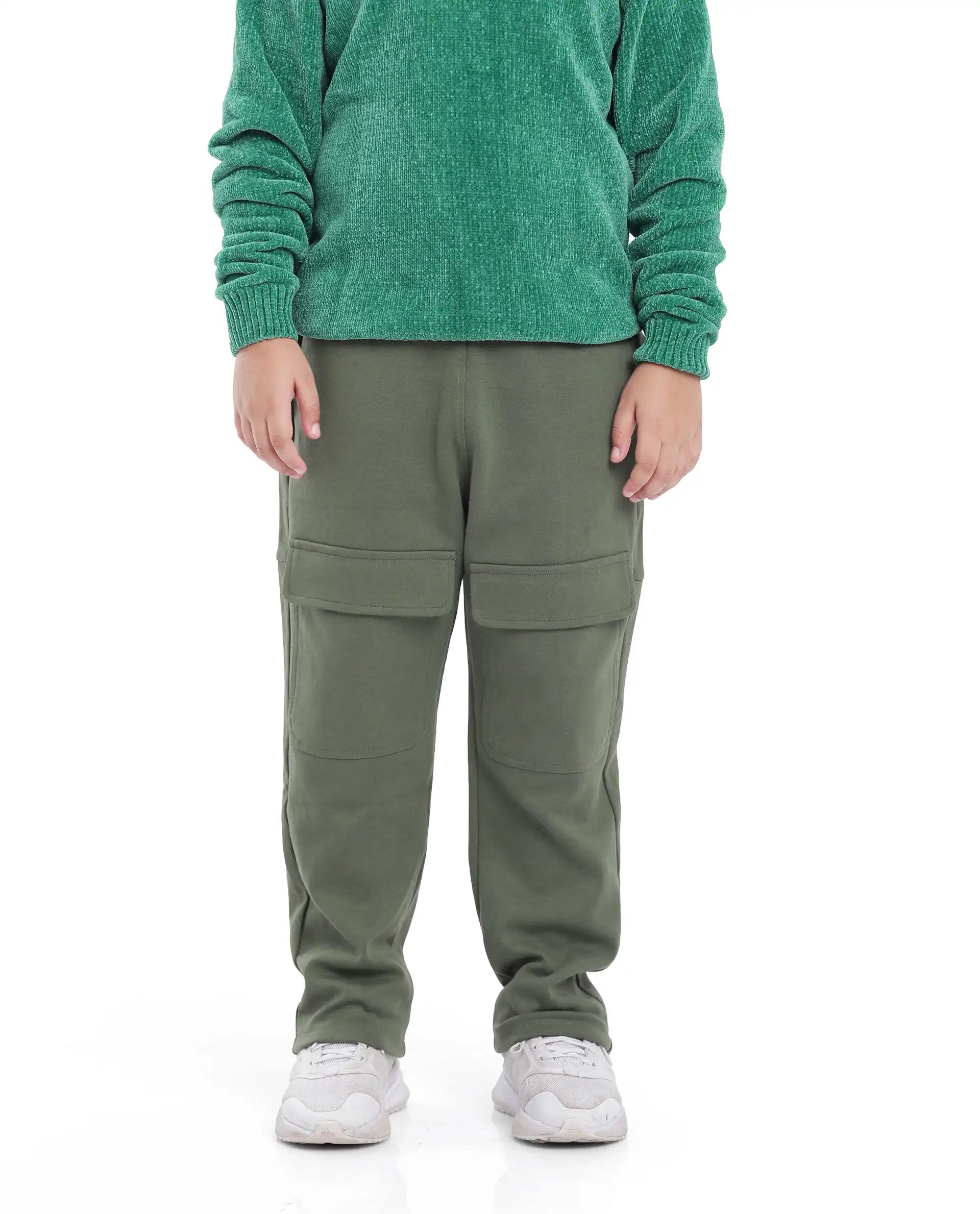 Rare Ones Kids Tami Green Cotton Poly Regular Fit Multipocket Solid Trackpant