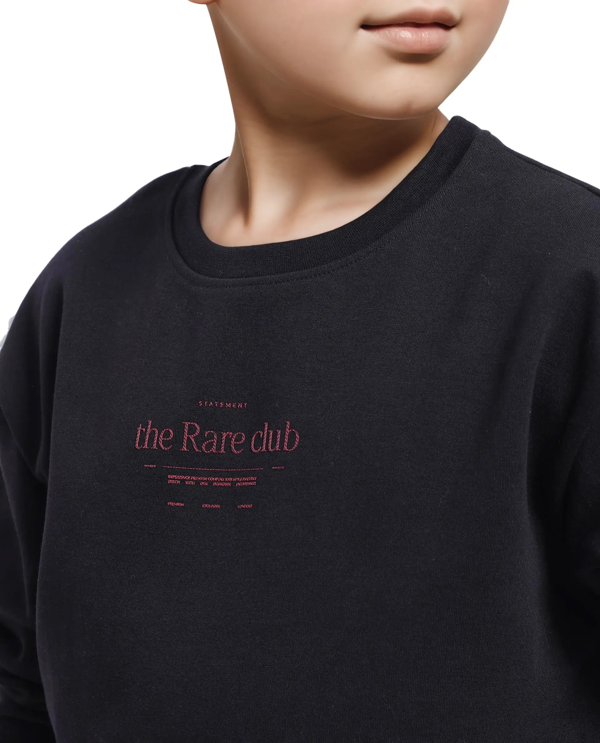 Rare Ones Kids Tamu Black Cotton Full Sleeve Crew Neck HD Print With Twill Texture Sweatshirt