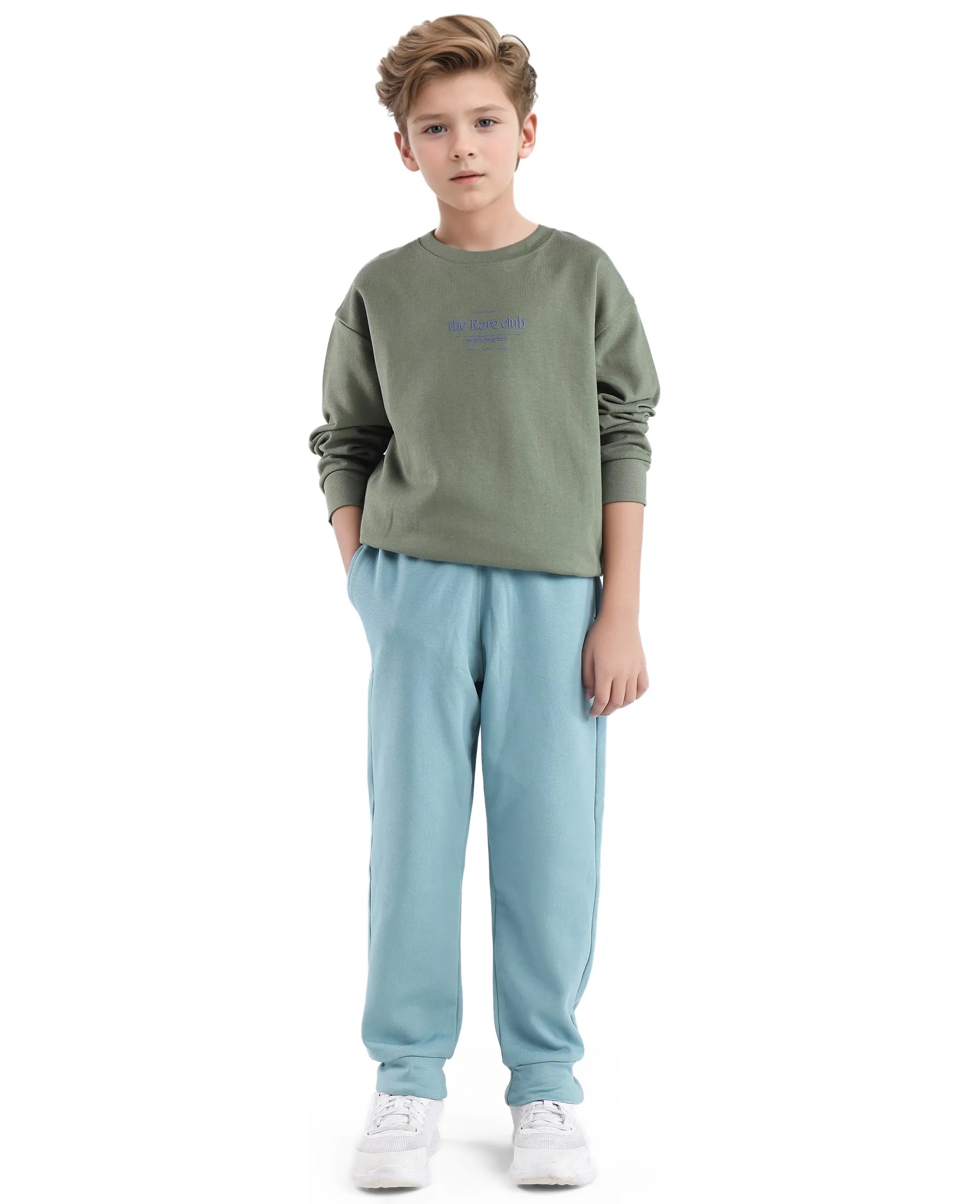 Rare Ones Kids Tamu Dark Green Cotton Full Sleeve Hd Print With Twill Texture Sweatshirt