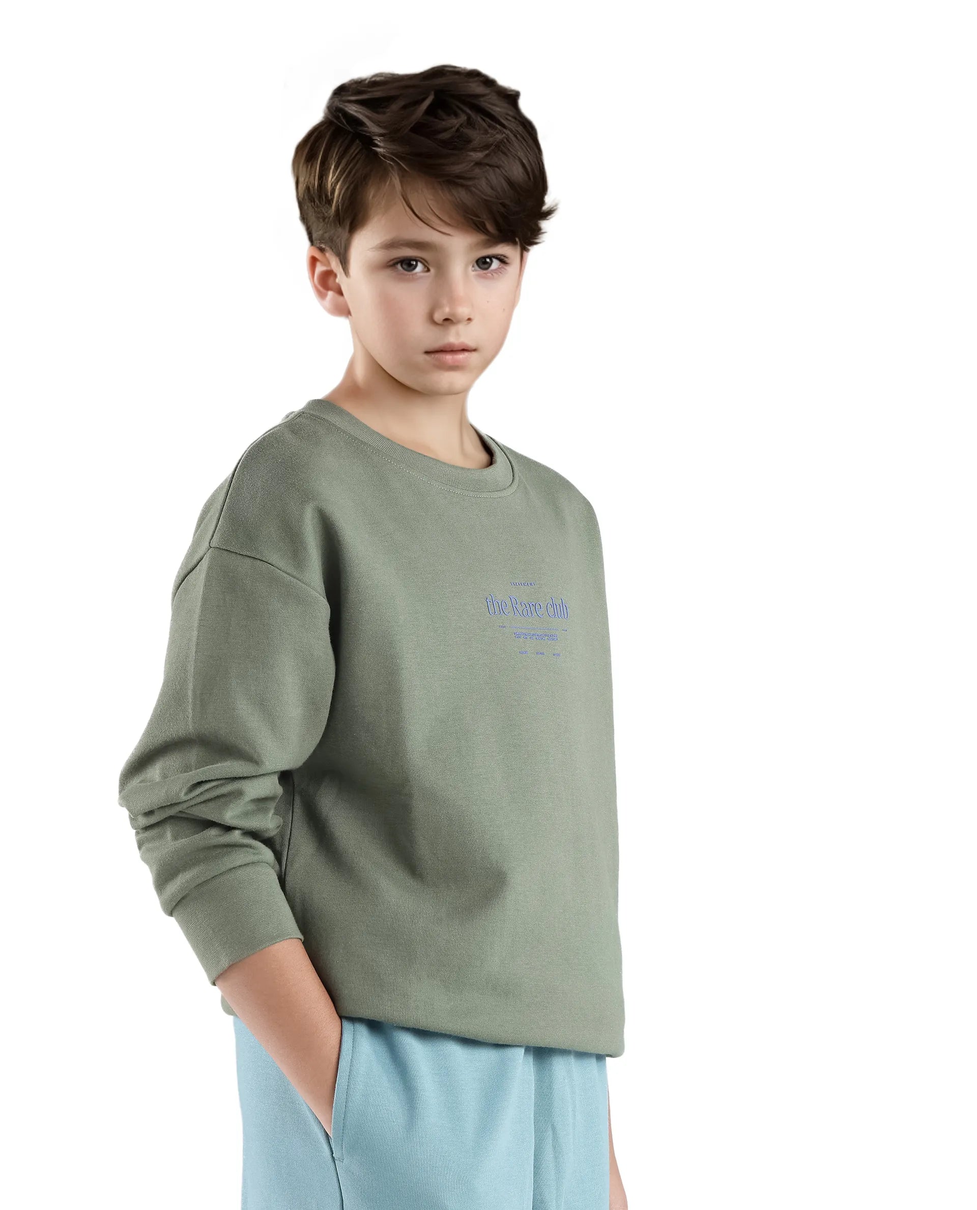 Rare Ones Kids Tamu Dark Green Cotton Full Sleeve Hd Print With Twill Texture Sweatshirt